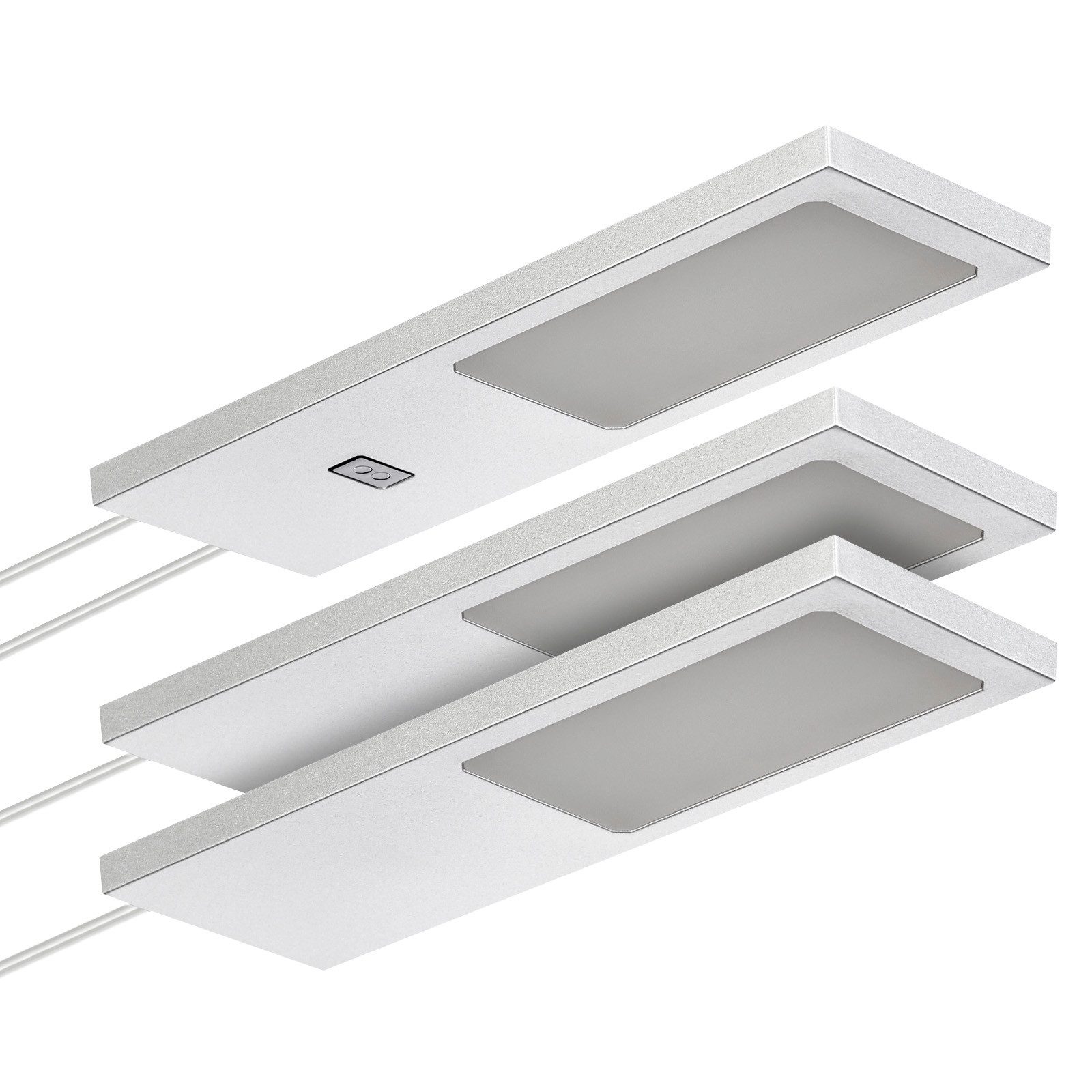SO-TECH® LED Unterbauleuchte LED Möbelleuchte GIULIA II, stufenlos dimmbar, LED fest integriert, Neutralweiß, 3er Set neutralweiß mit/ohne Sensor inkl. 33W Trafo, silber