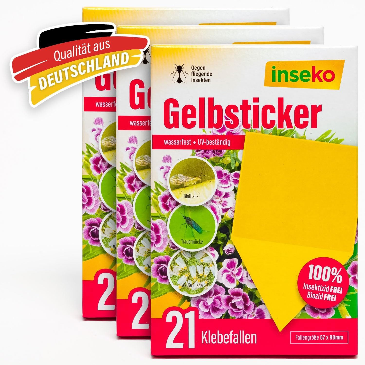 Inseko Klebefalle 63 x inseko Gelbsticker I Gelbtafeln gegen Trauermücken, Gelbfalle 100% giftfrei