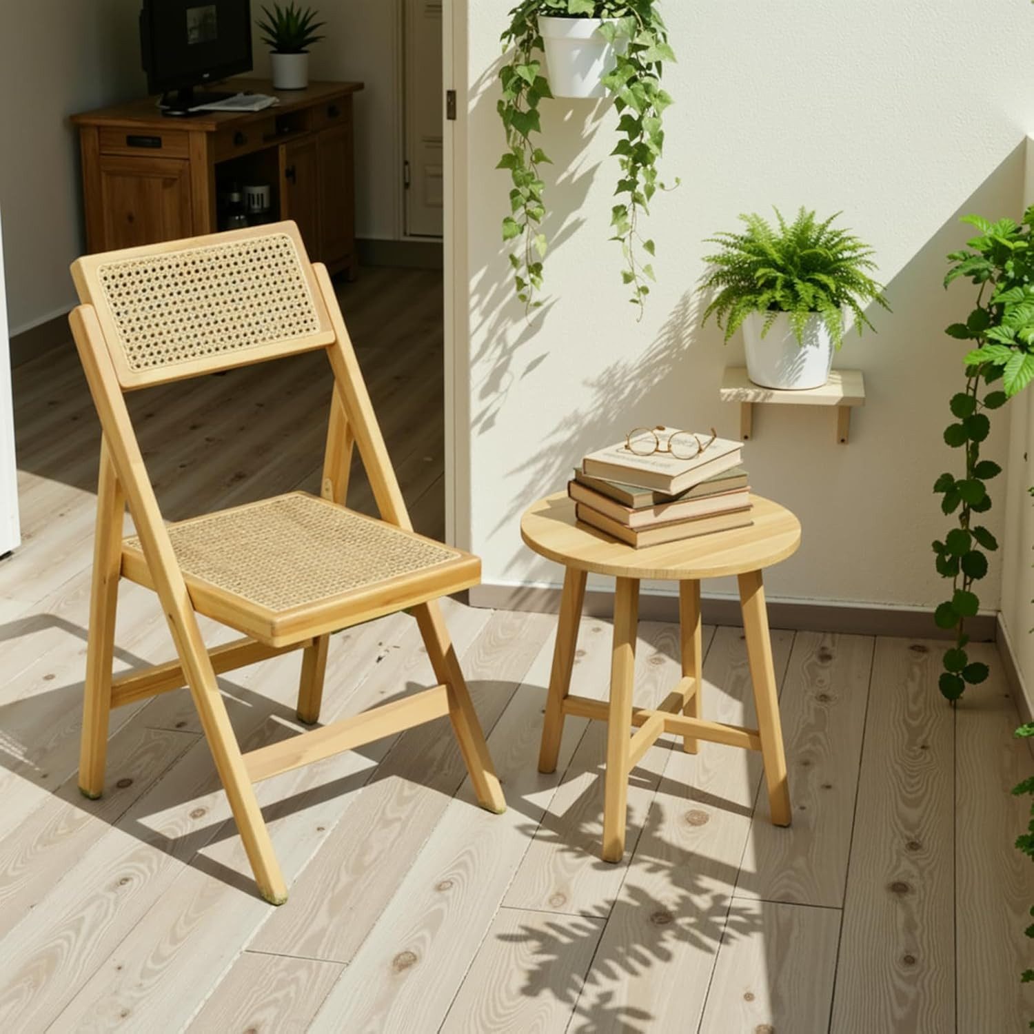 TLGREEN Klappstuhl aus Holz,Faltbar Esszimmerstuhl, (87x46x43cm Rattan Stuh günstig online kaufen