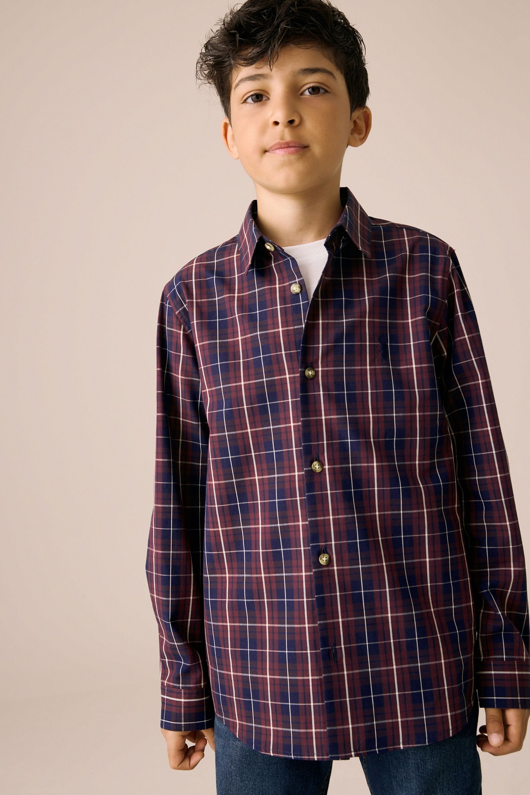 Next Langarmhemd Langärmeliges Hemd aus Baumwolle mit Karomuster (1-tlg)