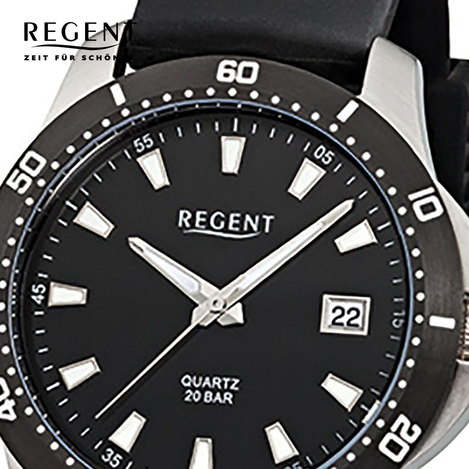 Quarzuhr (ca. Herren rund, Analog, schwarz Regent Kunststoffarmband Herren-Armbanduhr 40mm), Regent Armbanduhr groß