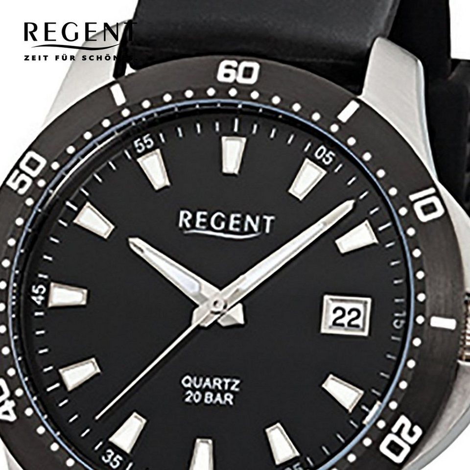 Regent Quarzuhr Regent Herren-Armbanduhr schwarz Analog, Herren Armbanduhr  rund, groß (ca. 40mm), Kunststoffarmband