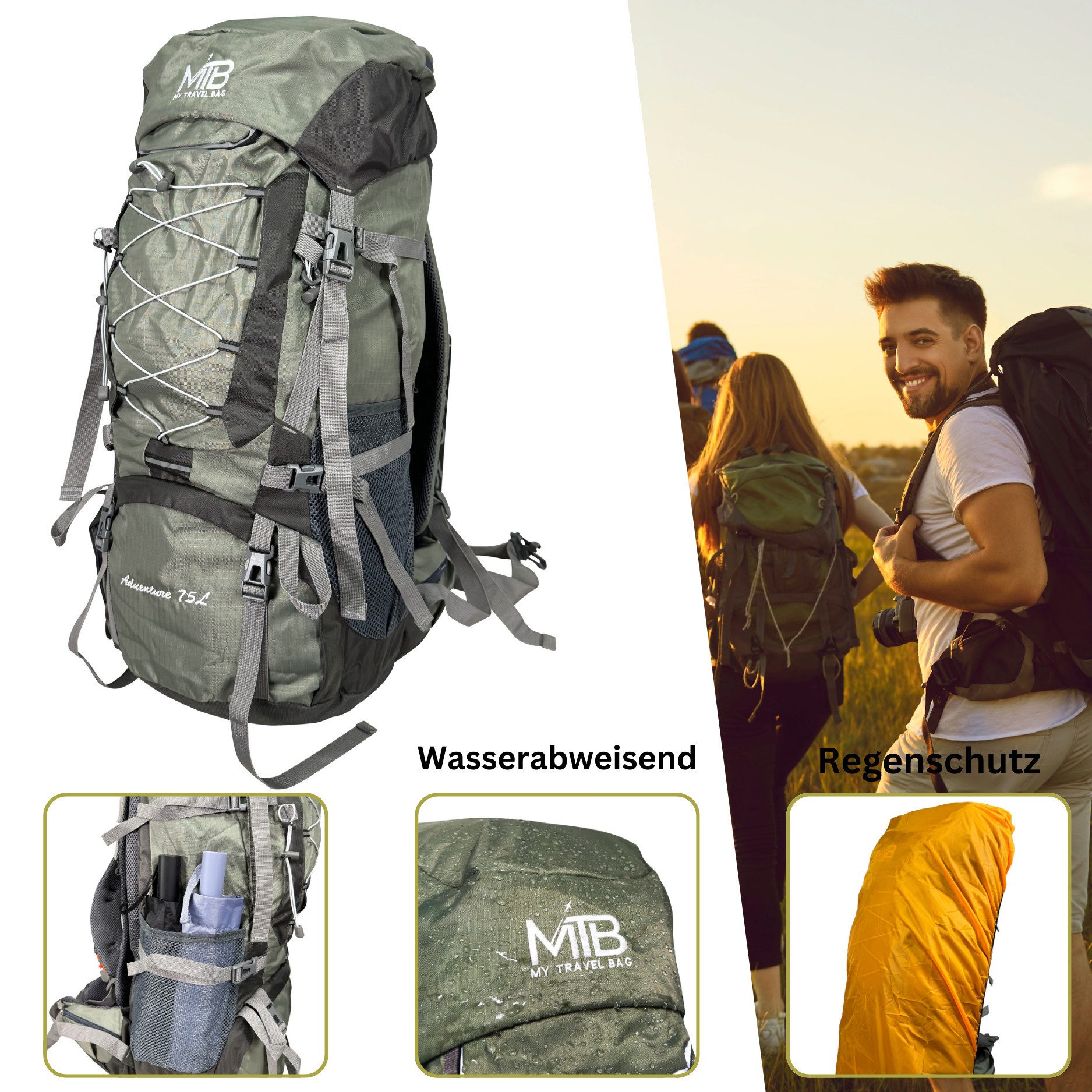 MTB Wanderrucksack 80 Liter Tracking Rucksack Reiserucksack Camping Tasche, mit Rückenlüftung