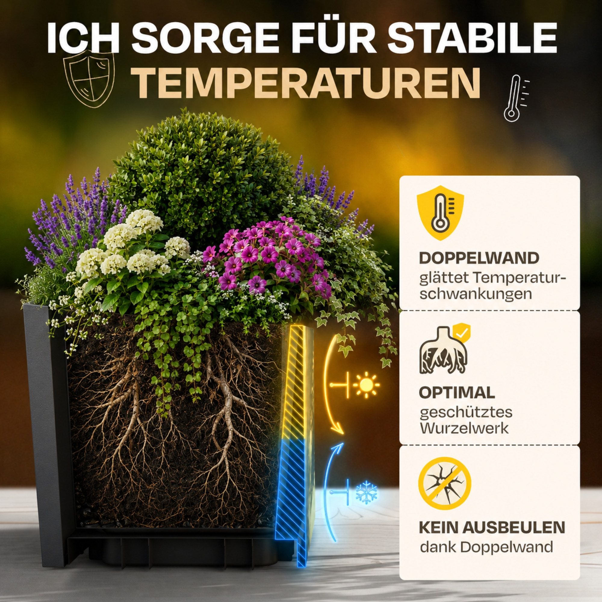 ONDIS24 Pflanzkübel Blumenkübel Blumentopf Pflanztopf Vulkan 40, Gestein/Basalt/Graphit Optik mit Wasserspeicher – Bild 3 von 5
