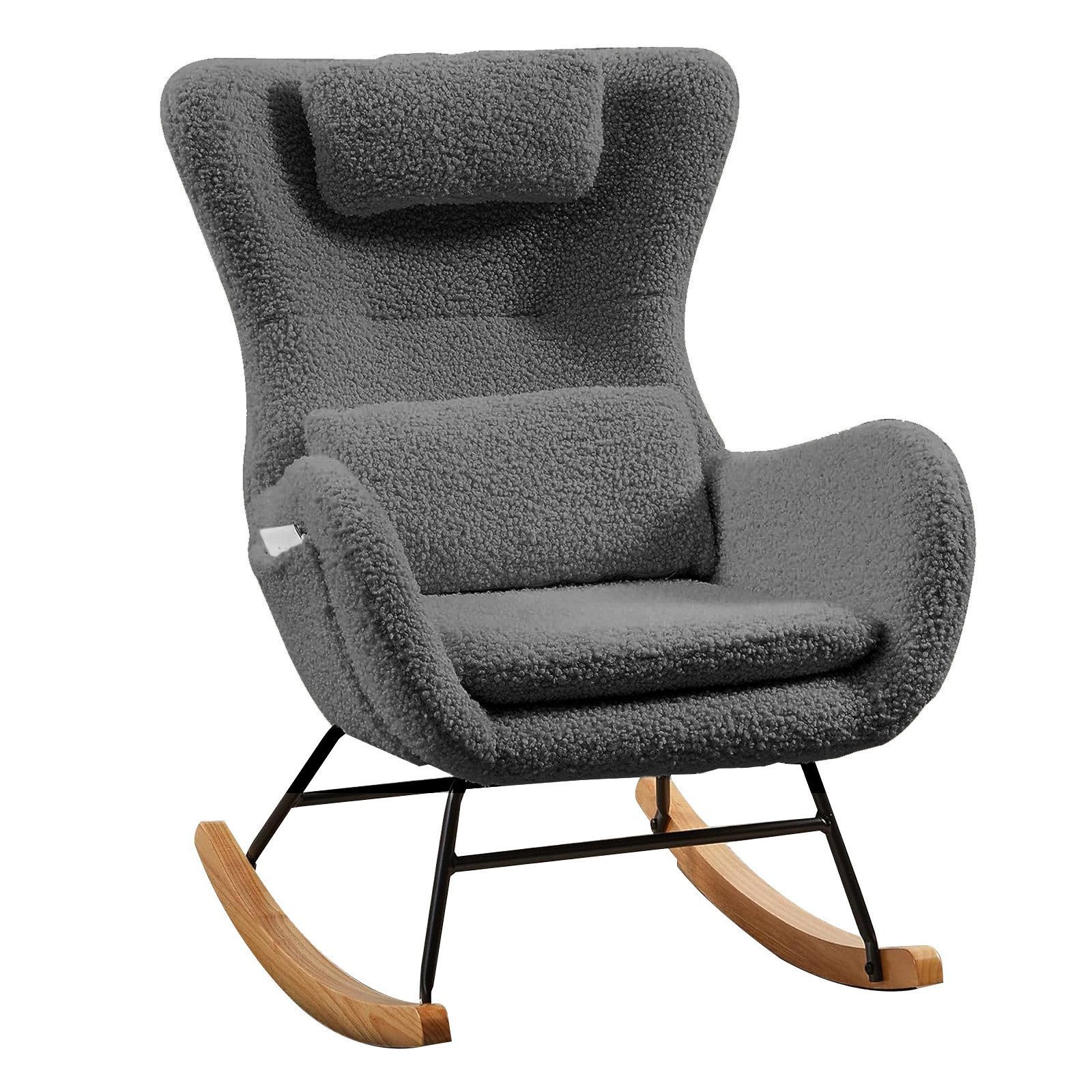 MODFU Schaukelstuhl Teddy Plüsch-Swingsessel mit Holzsockel günstig online kaufen