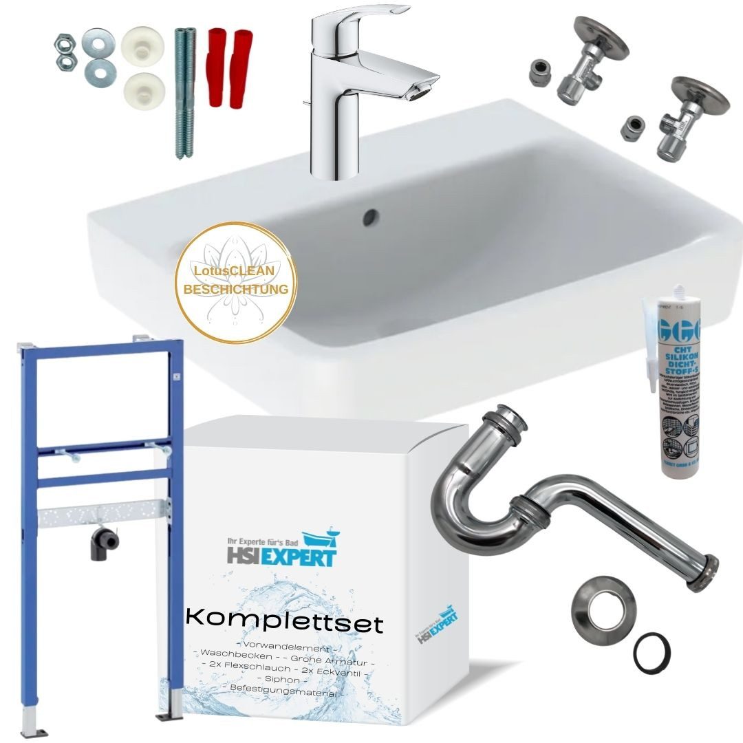 GEBERIT Vorwandelement WC Geberit Waschtisch Waschbecken mit Beschichtung 60 cm, Komplettset, Mit LotusClean Beschichtung