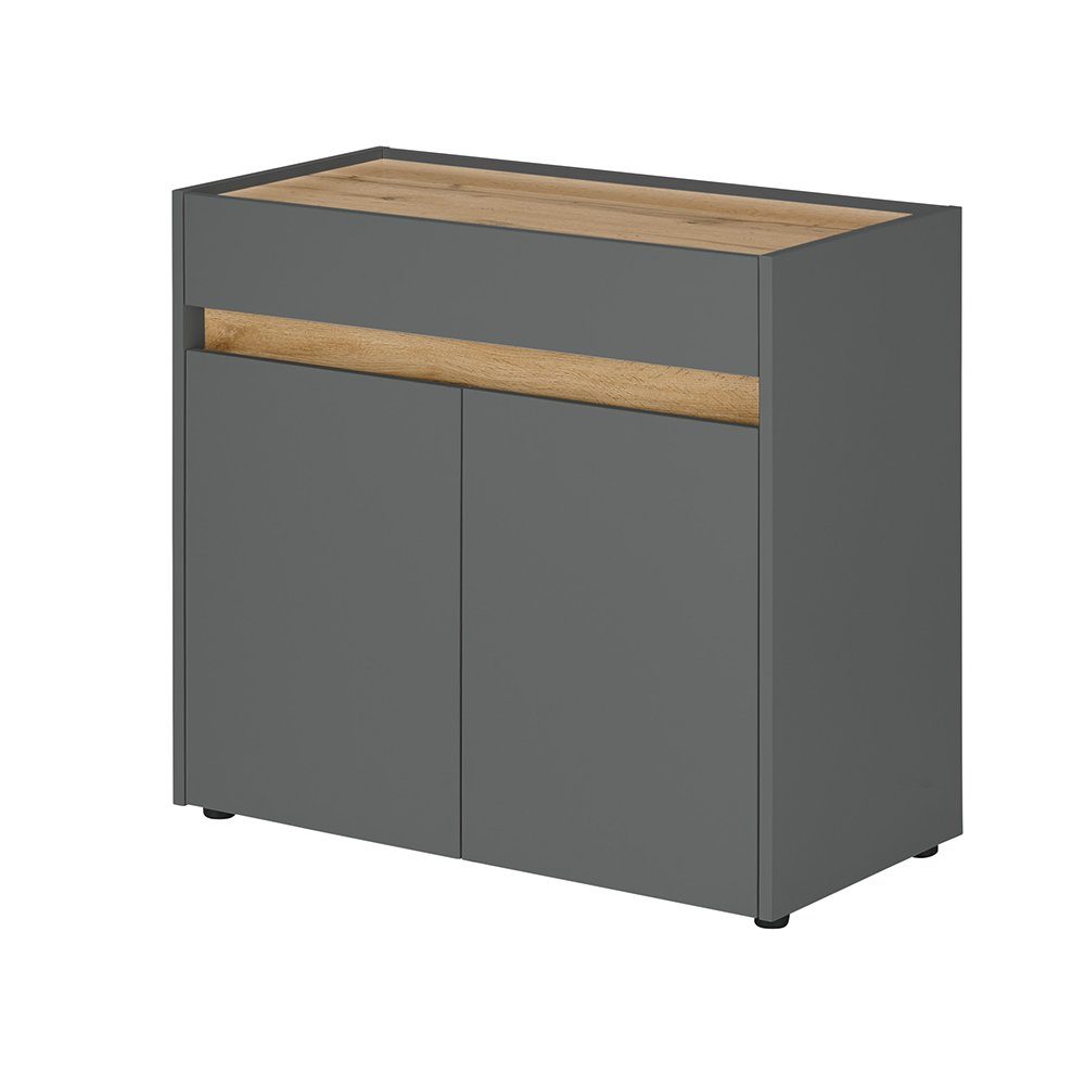 Lomadox Kommode CRISP-61, in anthrazit mit Wotan Eiche, ca. 80/70/40 cm