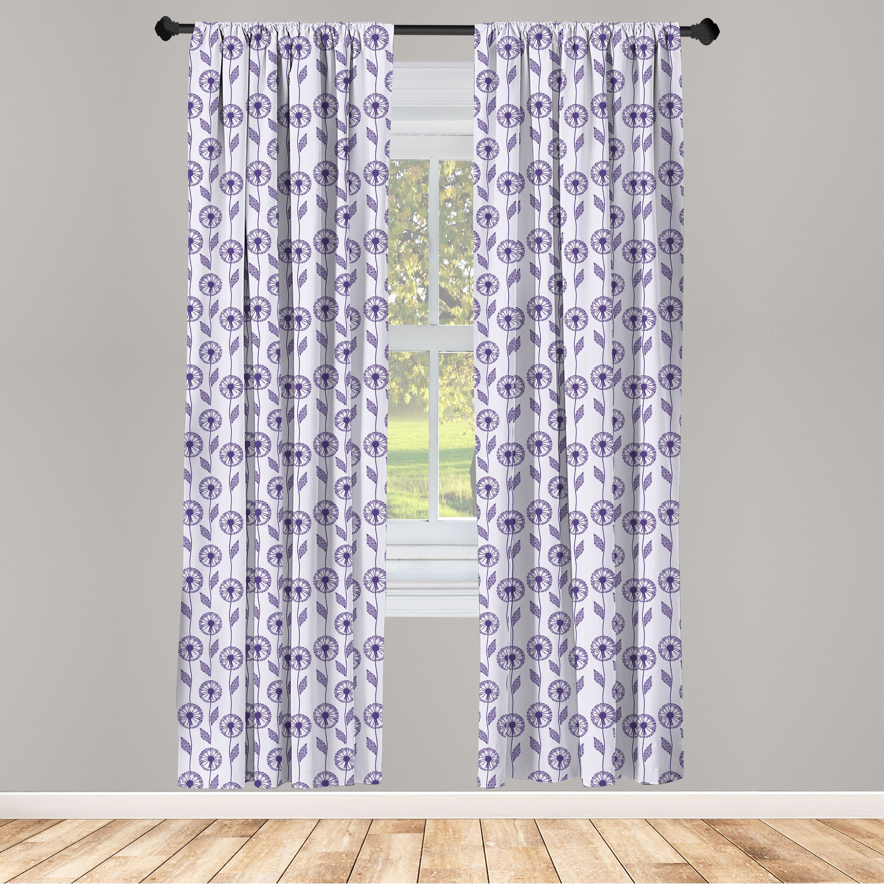Gardine Vorhang für Wohnzimmer Schlafzimmer Dekor, Abakuhaus, Microfaser, Blumen Vertikale Streifen Dandelion