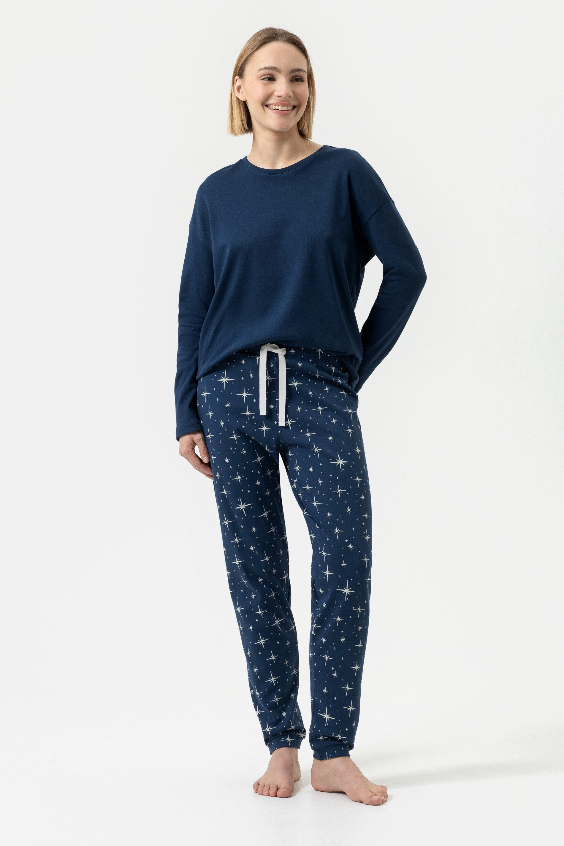 Mey Schlafanzug Serie Polar Sky Design: Sterne-Print (2 tlg) Reine Baumwolle, Jersey Qualität, Nachthimmel-Print