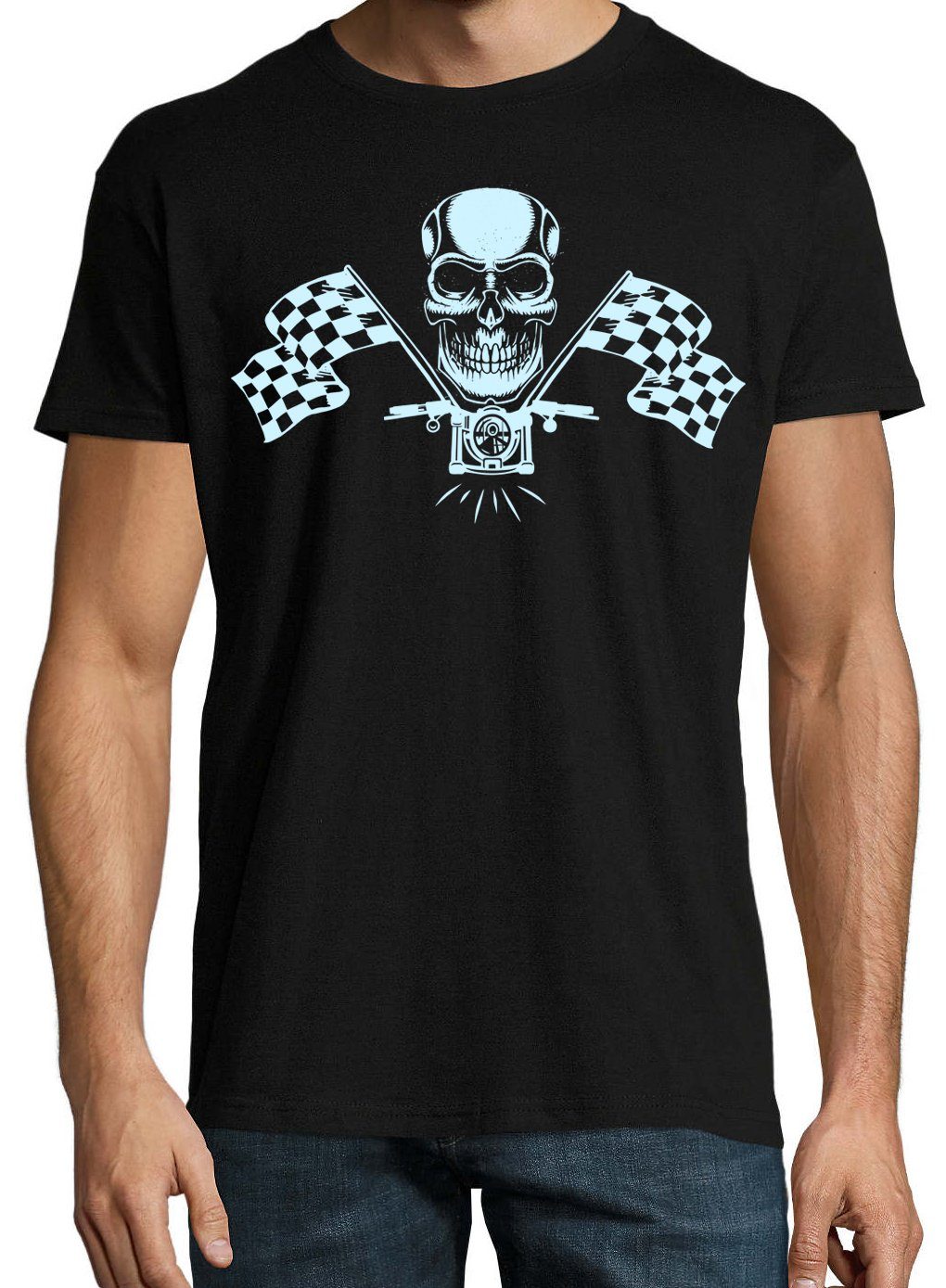 Herren Designz Youth T-Shirt Schwarz T-Shirt MotorradSkull