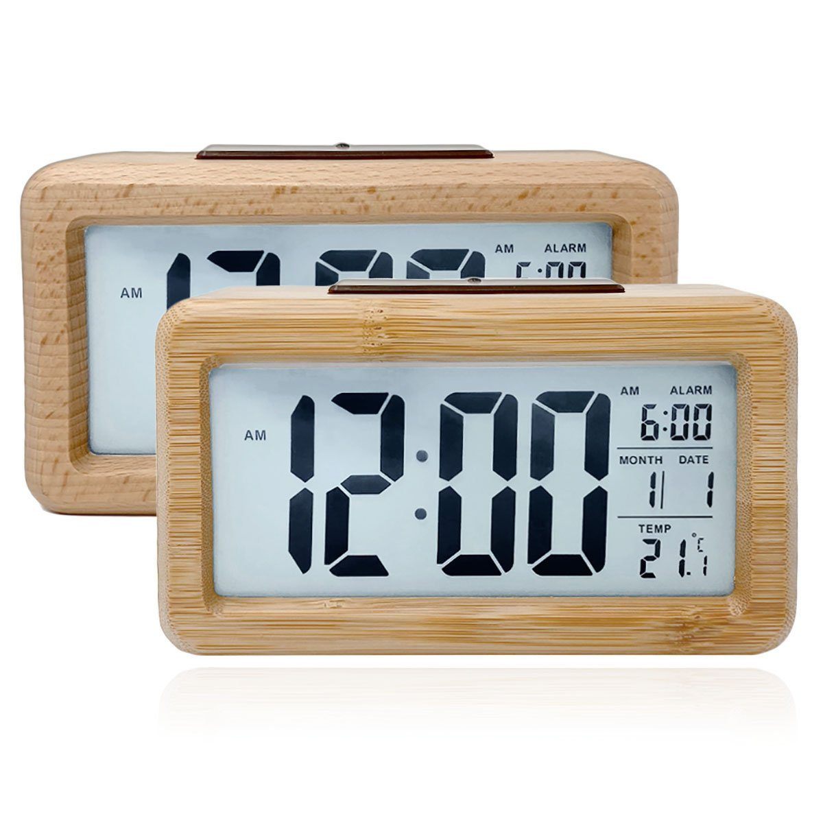 Ginzer Digitaler Wecker Aus Holz - Großes LED-Display, Sensor-Nachtlicht & Temperaturanzeige