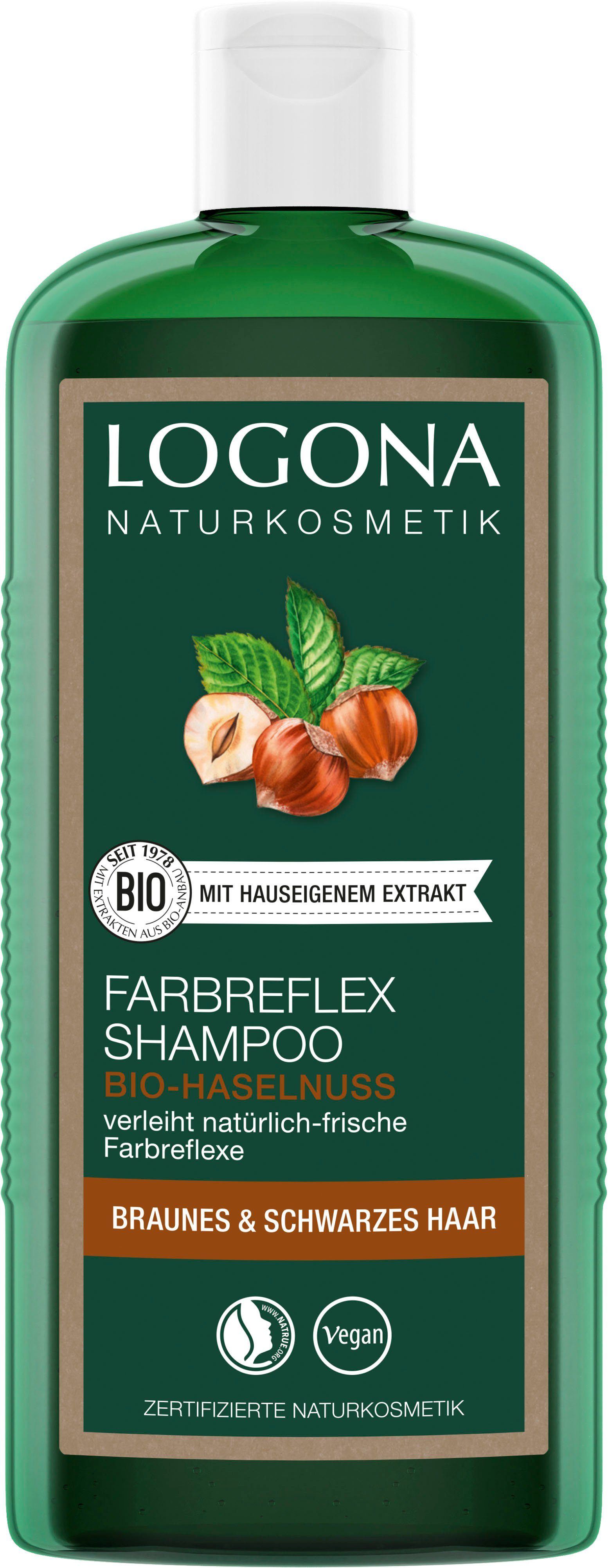 Offizielle Website für den Versandhandel Bio-Haselnuss LOGONA Farbreflex Haarshampoo Logona Braun-Schwarz Shampoo