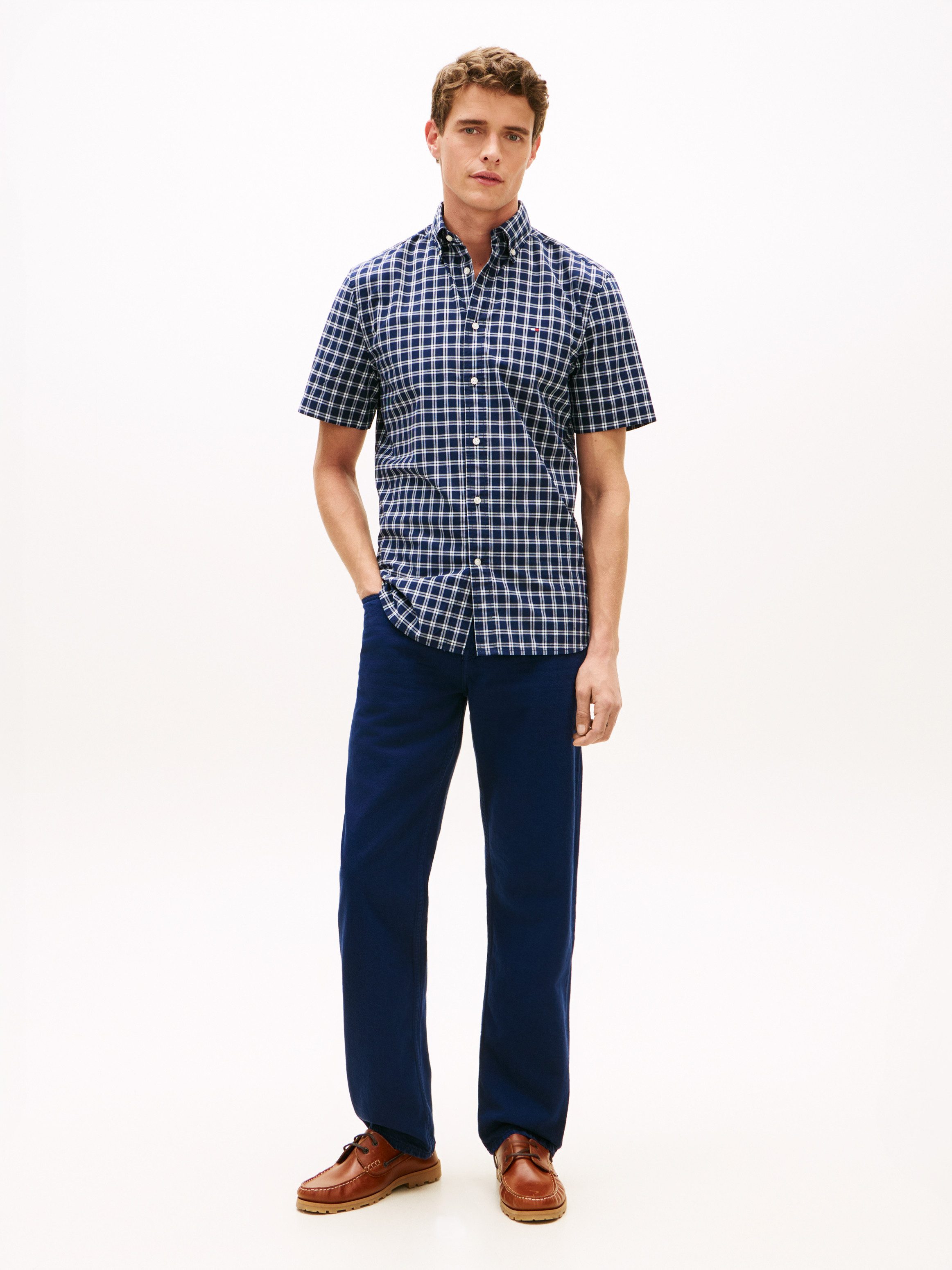 Tommy Hilfiger Kurzarmhemd FLEX POPLIN CHECK Regular Fit Button-Down-Kragen