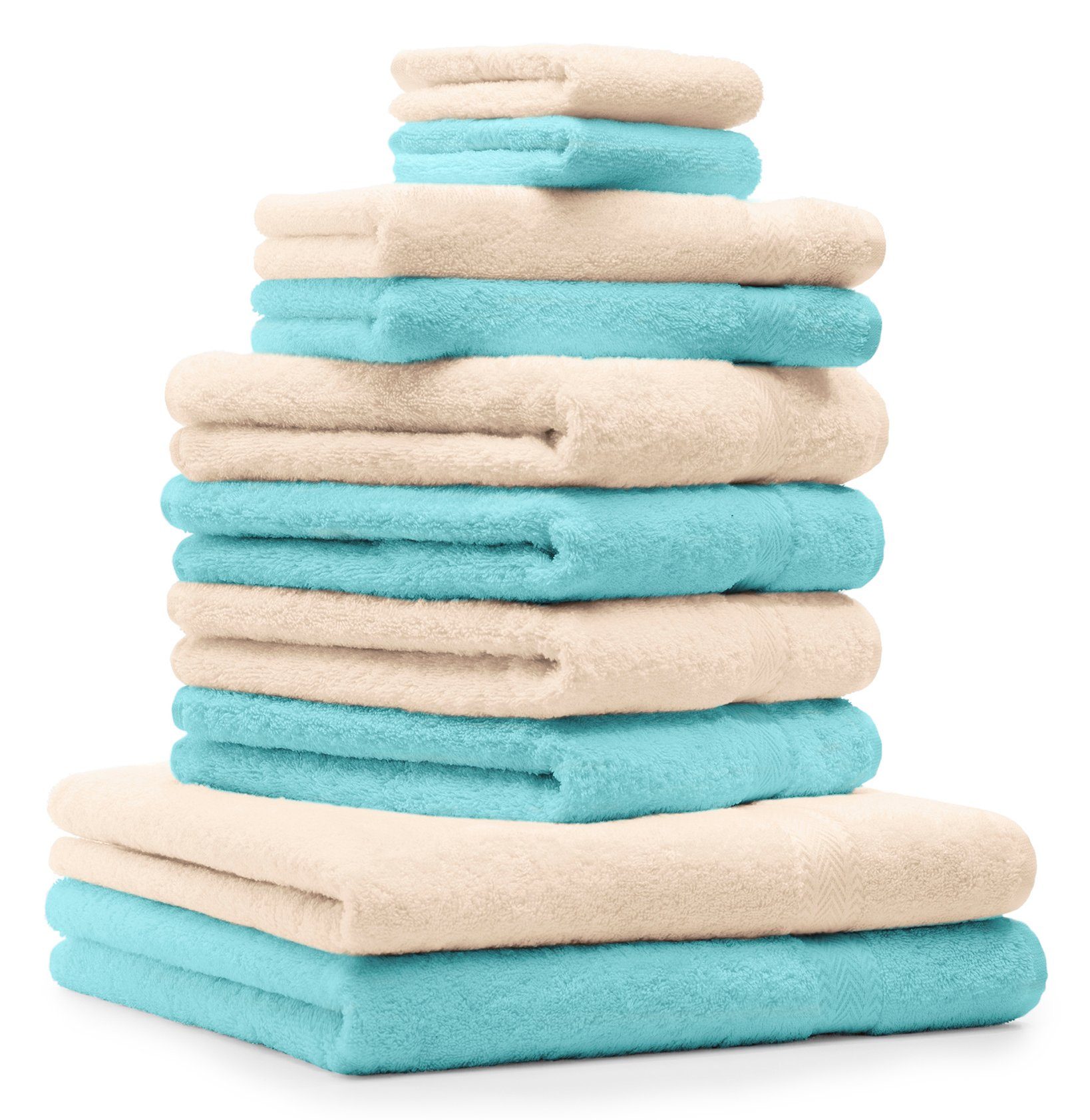 Betz Handtuch Set 10-TLG. Premium Farbe Beige & Türkis, 100% Baumwolle (Set, 10-St), saugstark uns strapazierfähig