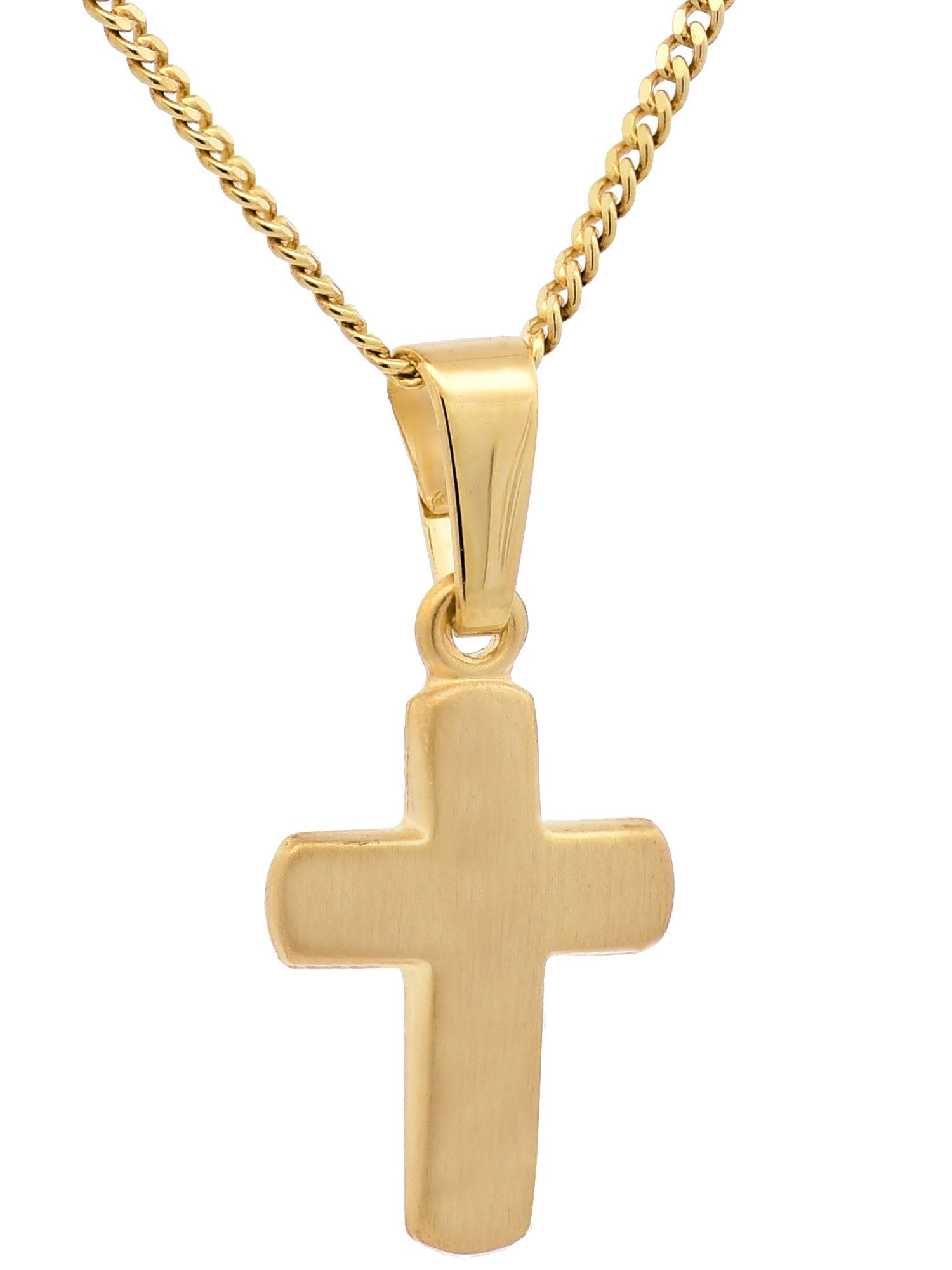 HOPLO Kreuzanhänger Anhänger Kreuz 333-8 Karat Gold mit vergoldeter Silberkette 36 cm, Made in Germany