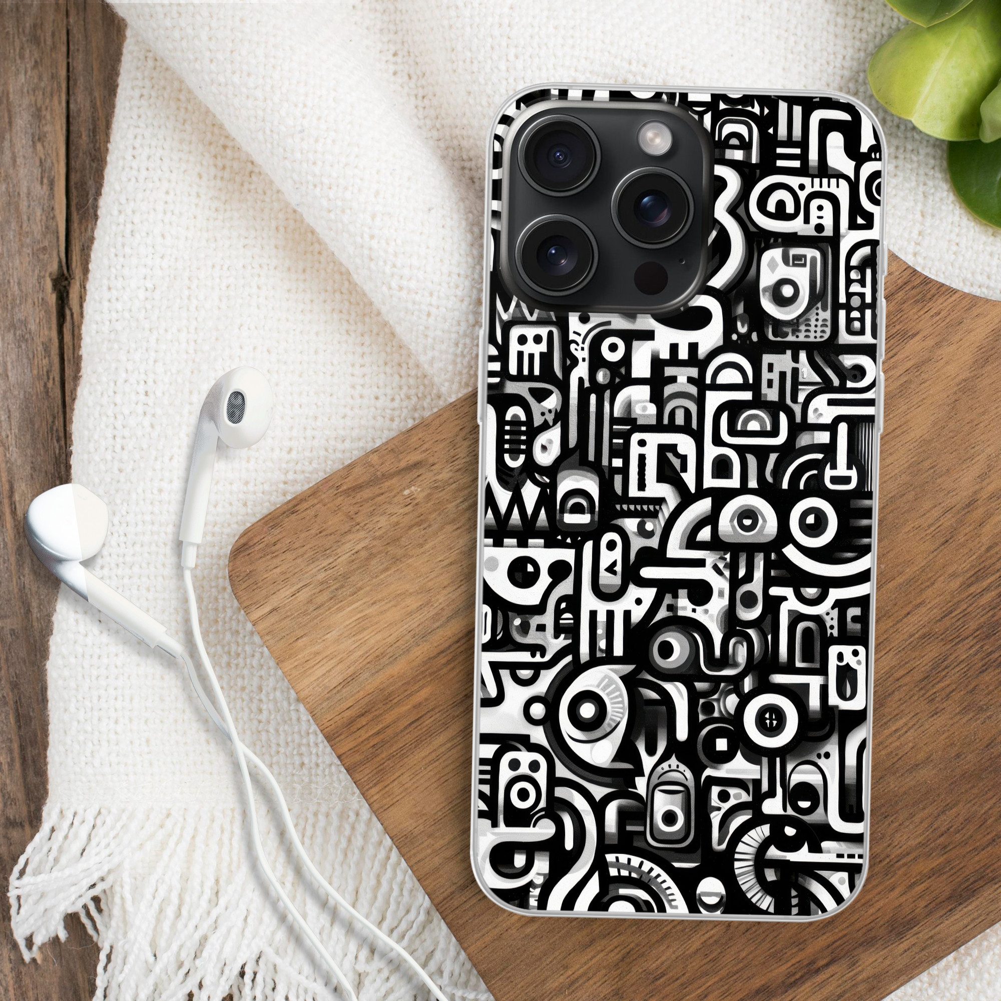 MuchoWow Handyhülle für Apple iPhone 15 Pro Max Symbole - Abstrakt - Grafik - Schwarz, Smartphone-Bumper, Print, Handy Schutzhülle Dünn