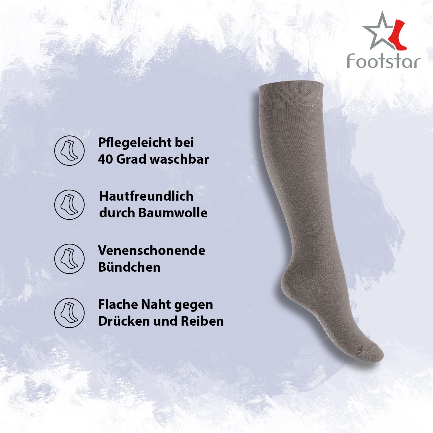 Footstar Langsocken EVERYDAY! 5 PAAR Damen & Herren Kniestrümpfe Lange Socken kniehoch – Bild 2 von 3