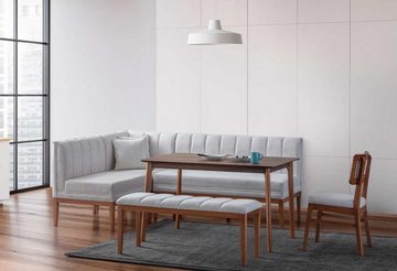 JVmoebel Essgruppe Weiß-Braune Esszimmer Garnitur Stilvoller Holztisch Polster Eckbank, (4-tlg., Esstisch/Stuhl/Bank/Eckbank), Made in Europa