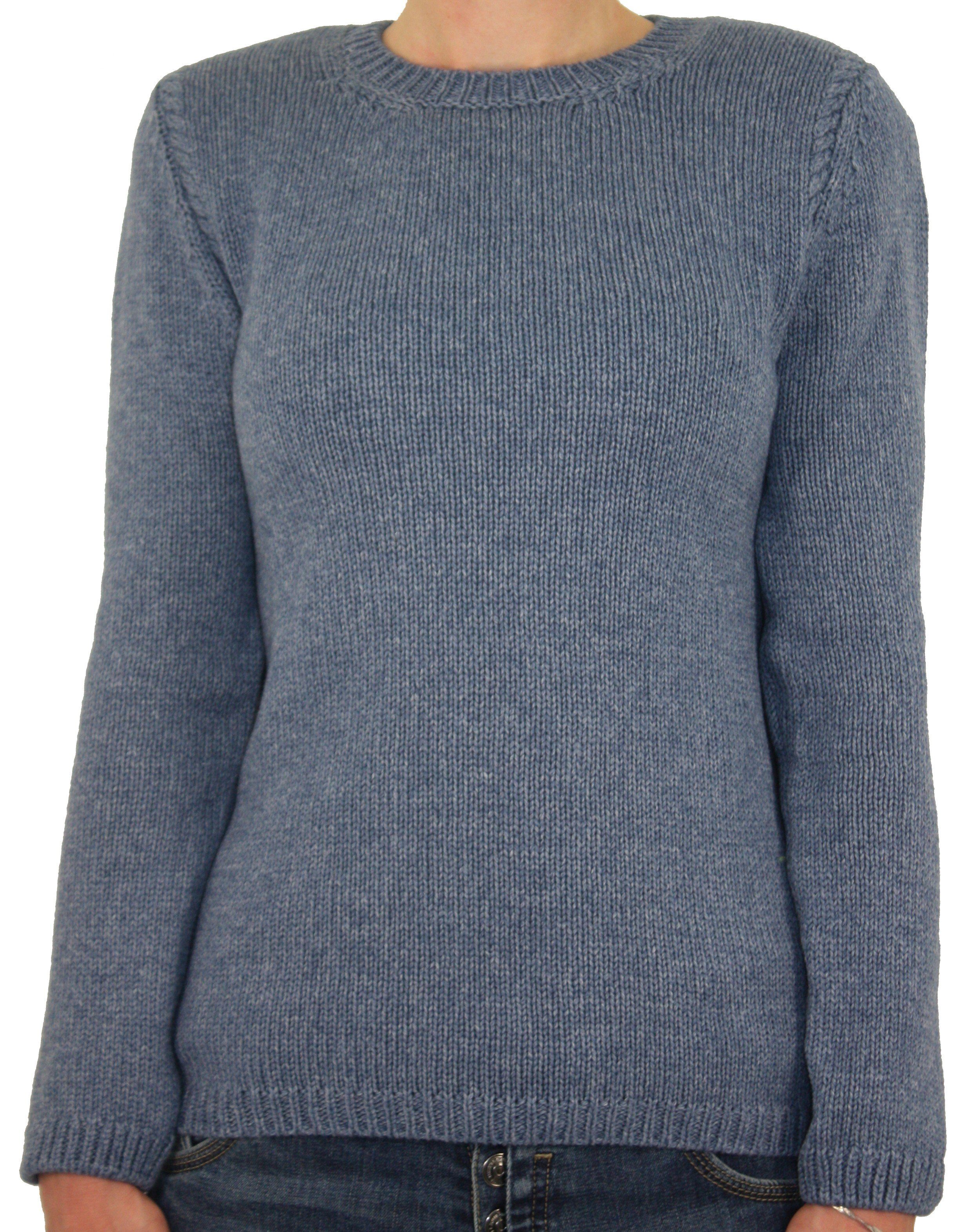 Irelandseye Wollpullover Lahinch Jersey blue Sweater Women Neck Round Cable wave