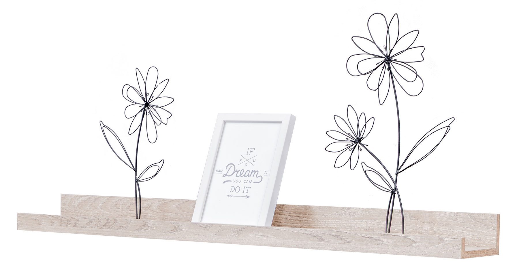 Levandeo® Bilderleiste, Bilderleiste Eiche Gekälkt L70cm MDF Holz Wandregal Schmal Wanddeko