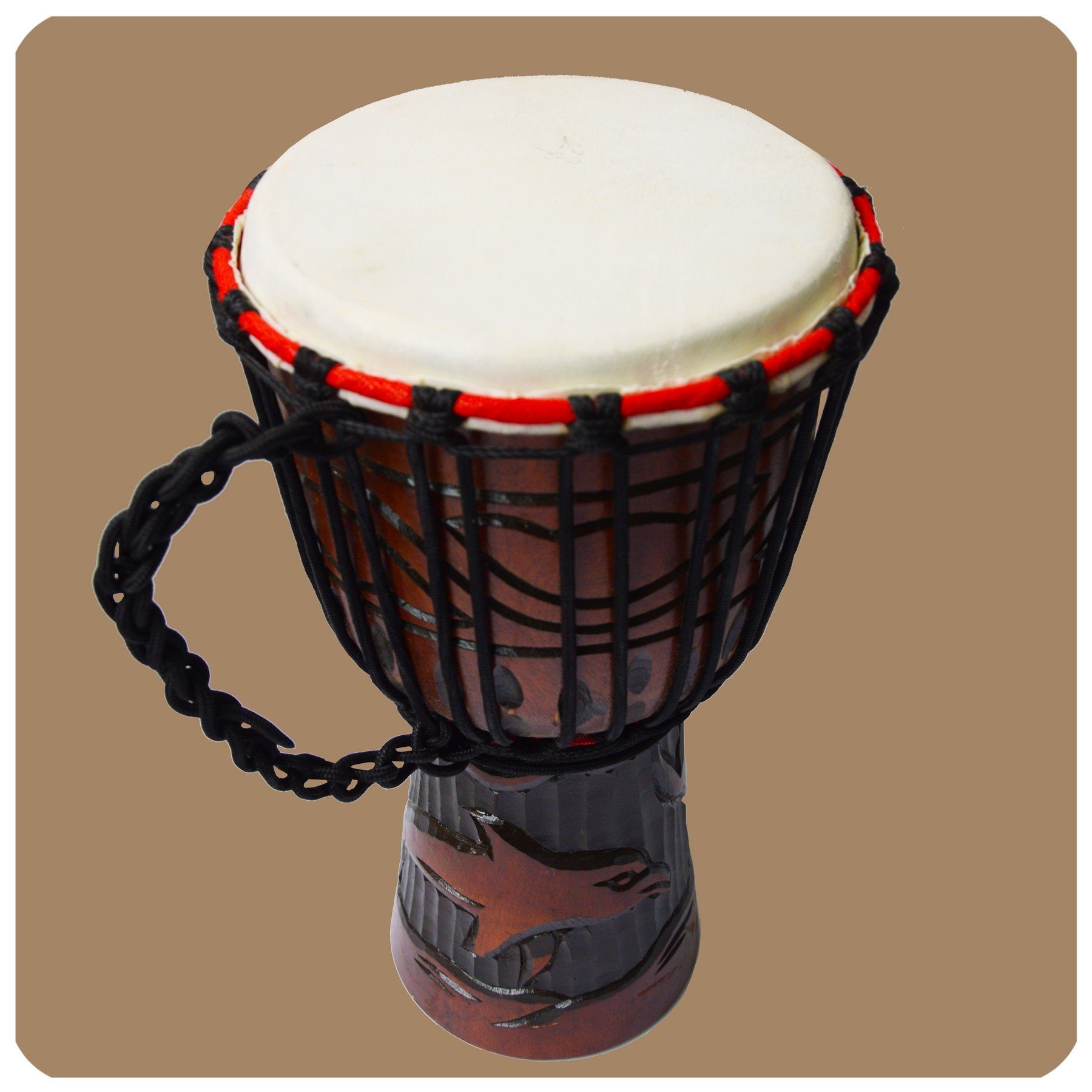 SIMANDRA Trommel Djembe geschnitzt Höhe 30 cm, Trommel mit aufwendiger Schnitzerei