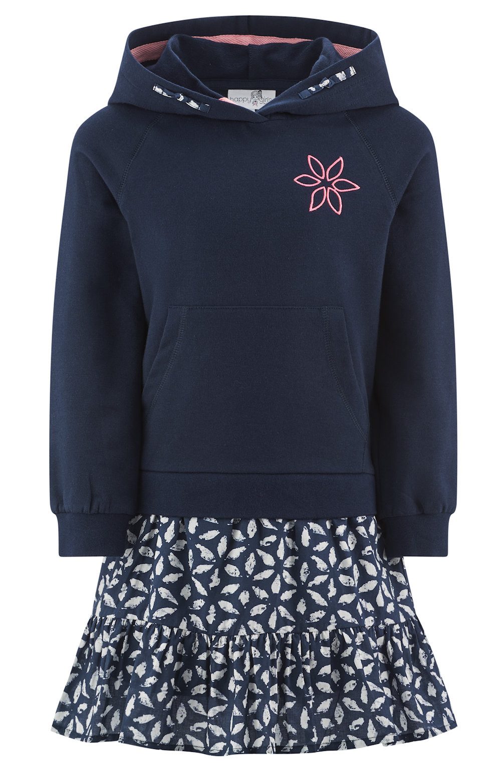 happy girls A-Linien-Kleid Happy girls Sweatkleid Rückendruck Kapuze Langarm navy blau (kein Set, 1-tlg)