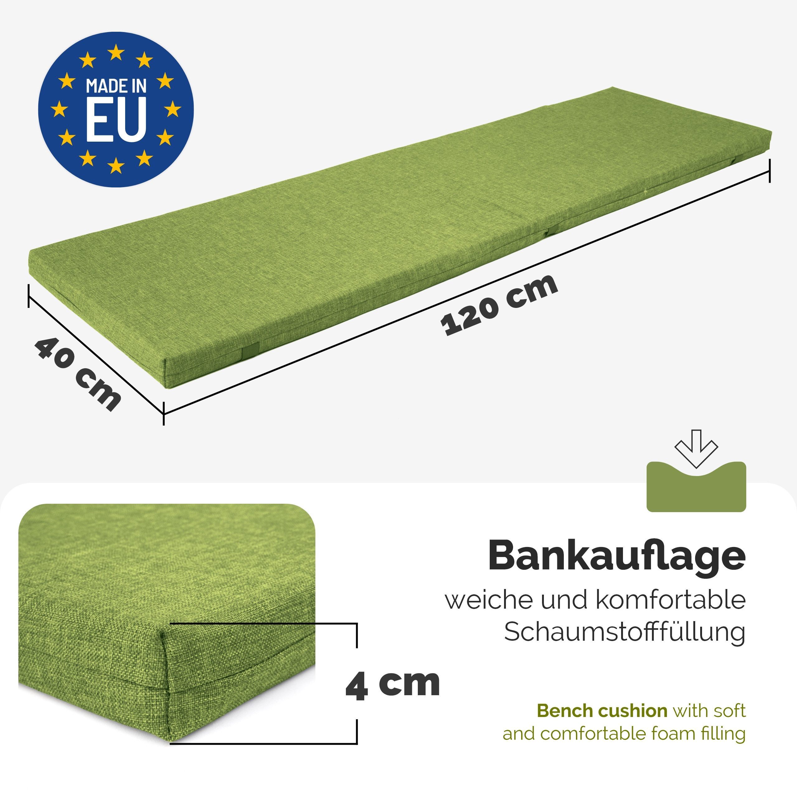 Garronda Bankauflage 100-200 cm, ca. 4 cm dick, wasserabweisend, mit Bändern GD-0220, (1 St), Hypoallergen, UV-beständig, Wasserbeständig