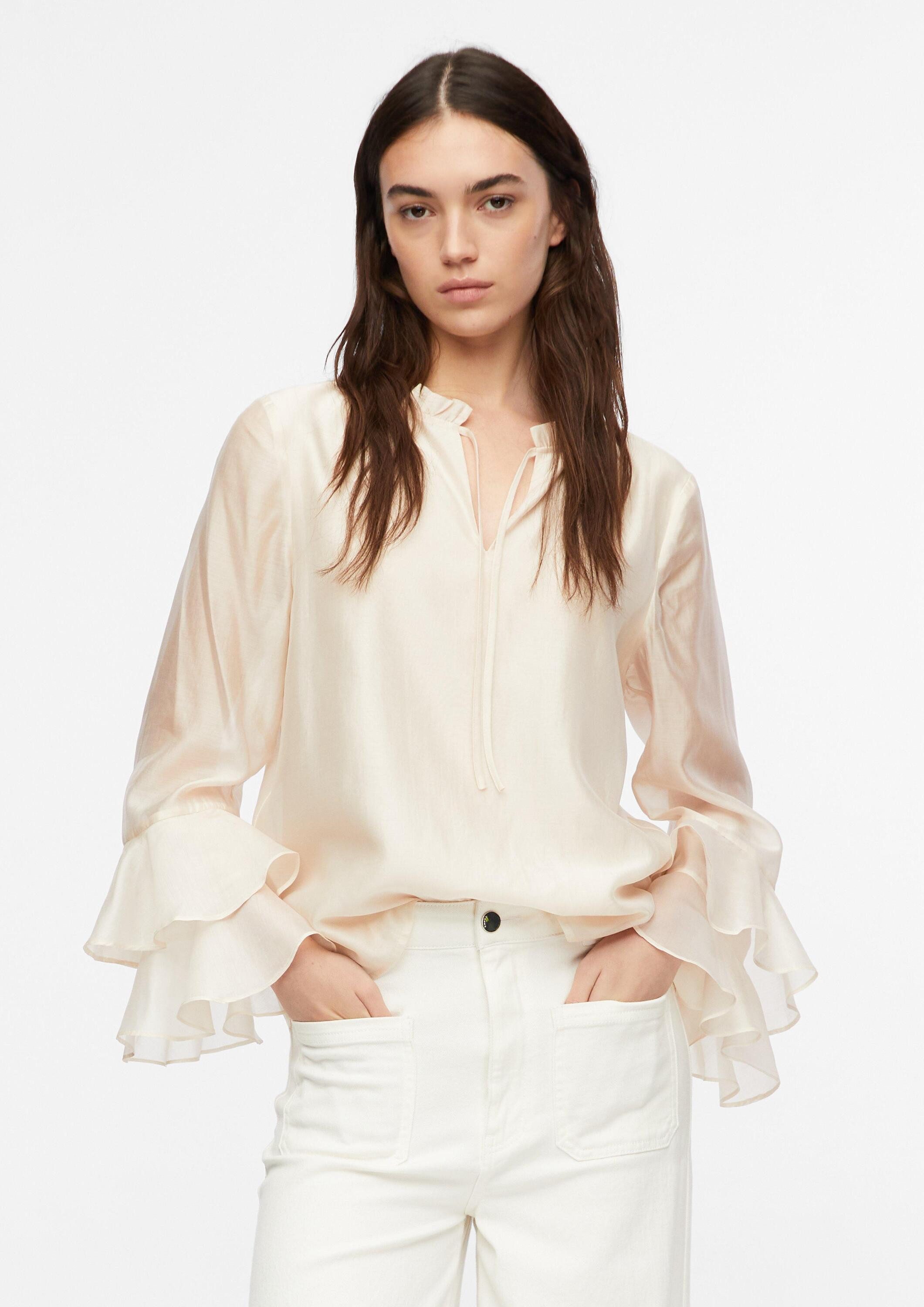 comma Langarmbluse Bluse Lyocell-Bluse mit Volantärmeln