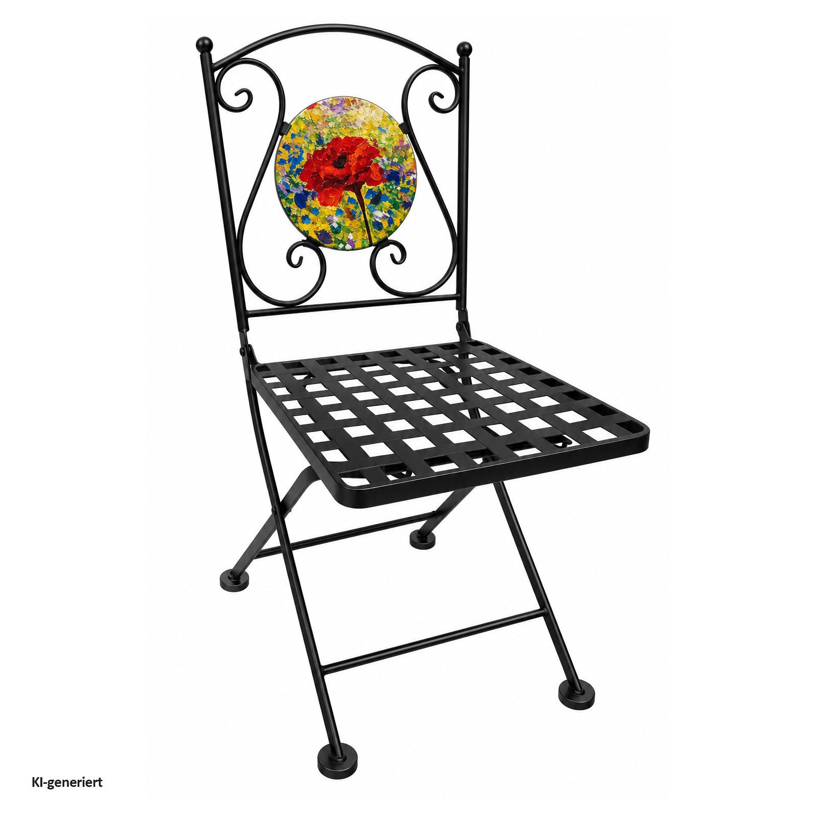 HTI-Living Gartenstuhl 2er Set Gartenstühle Celia klappbar Schwarz mit Mohnblume Motiv (2er Set) – Bild 3 von 5