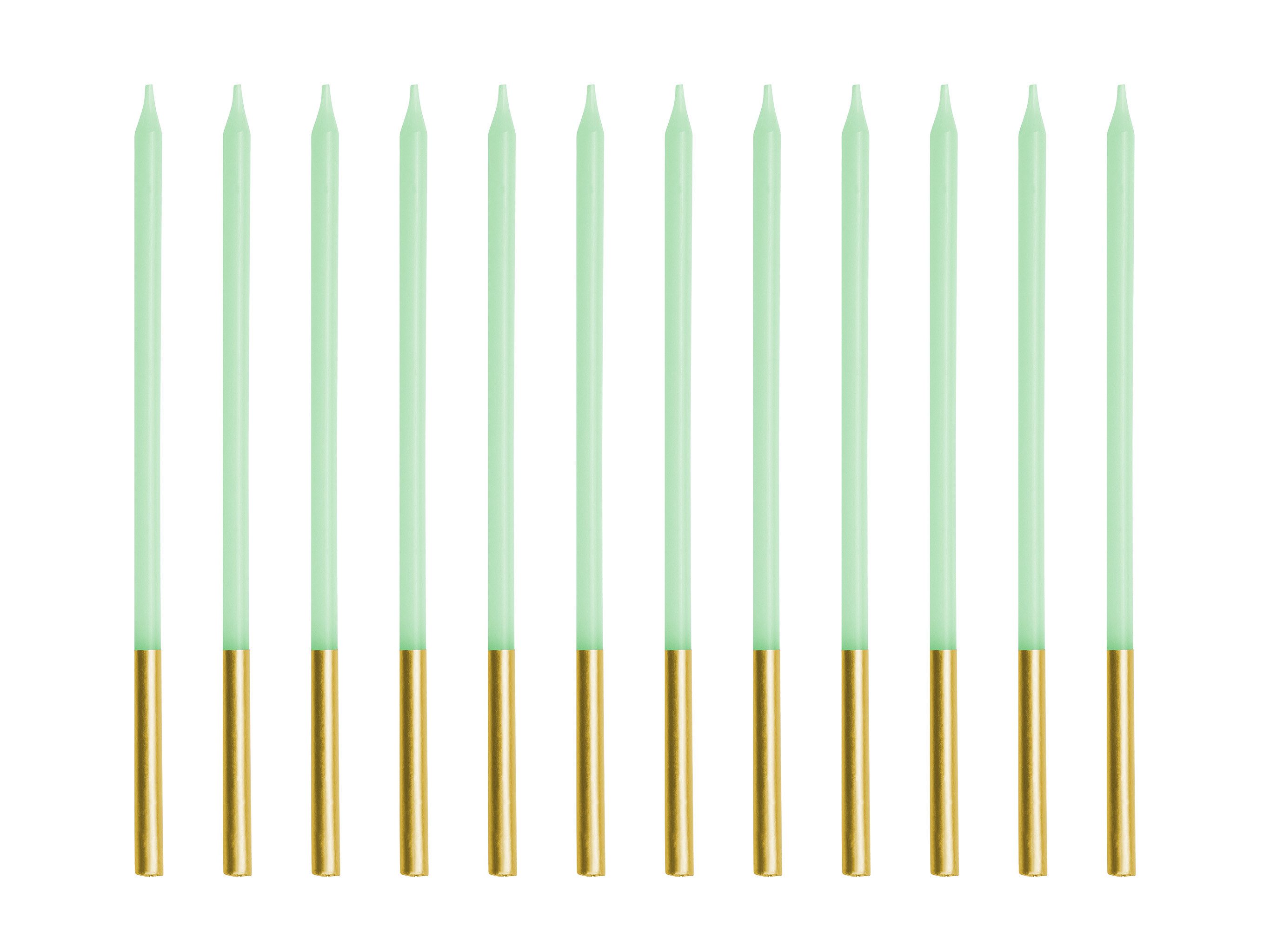 partydeco Geburtstagskerze, Geburtstagskerzen 14cm glatt 12er Set Grün / Gold