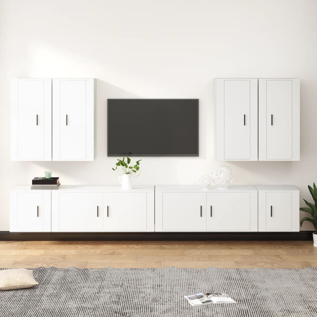 vidaXL TV-Schrank 8-tlg. TV-Schrank-Set Weiß Holzwerkstoff (8-St)