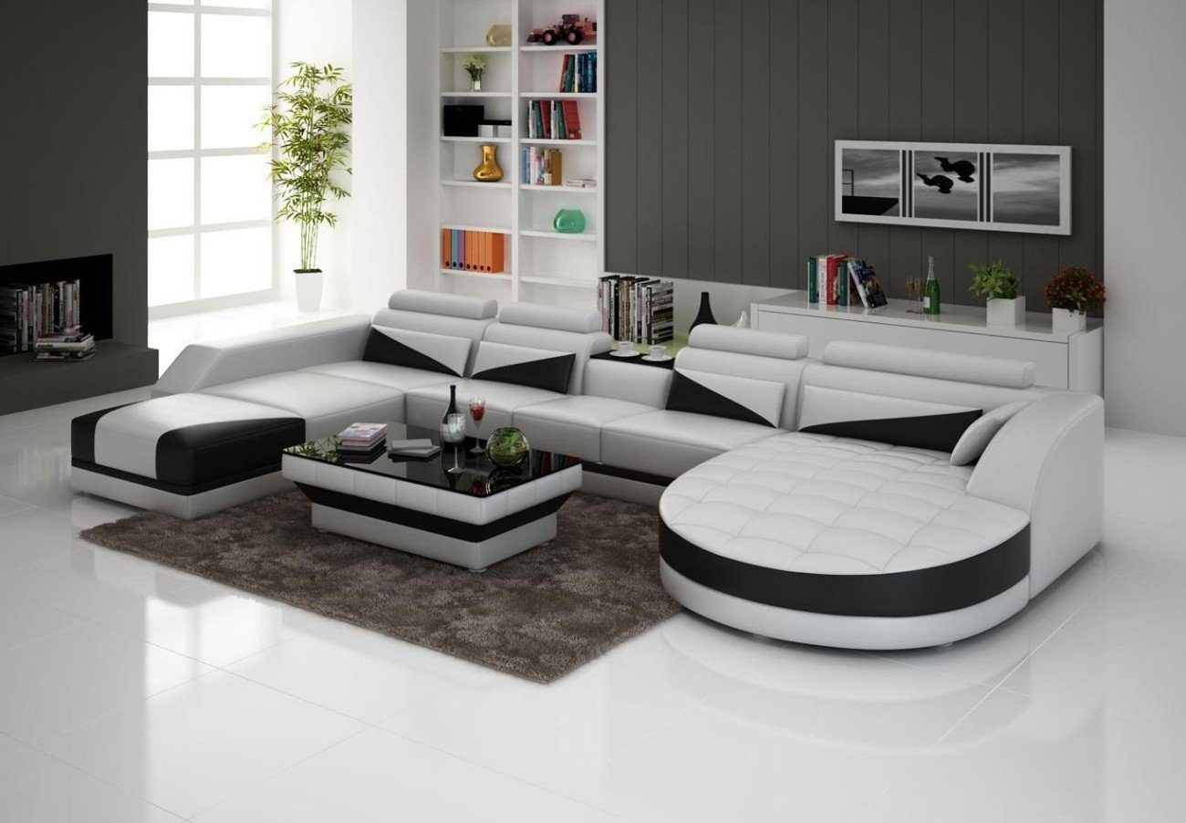 JVmoebel Ecksofa XXL Wohnlandschaft U Form Ecksofa Sofa Couch Polster Garnitur, Made in Europe Weiß