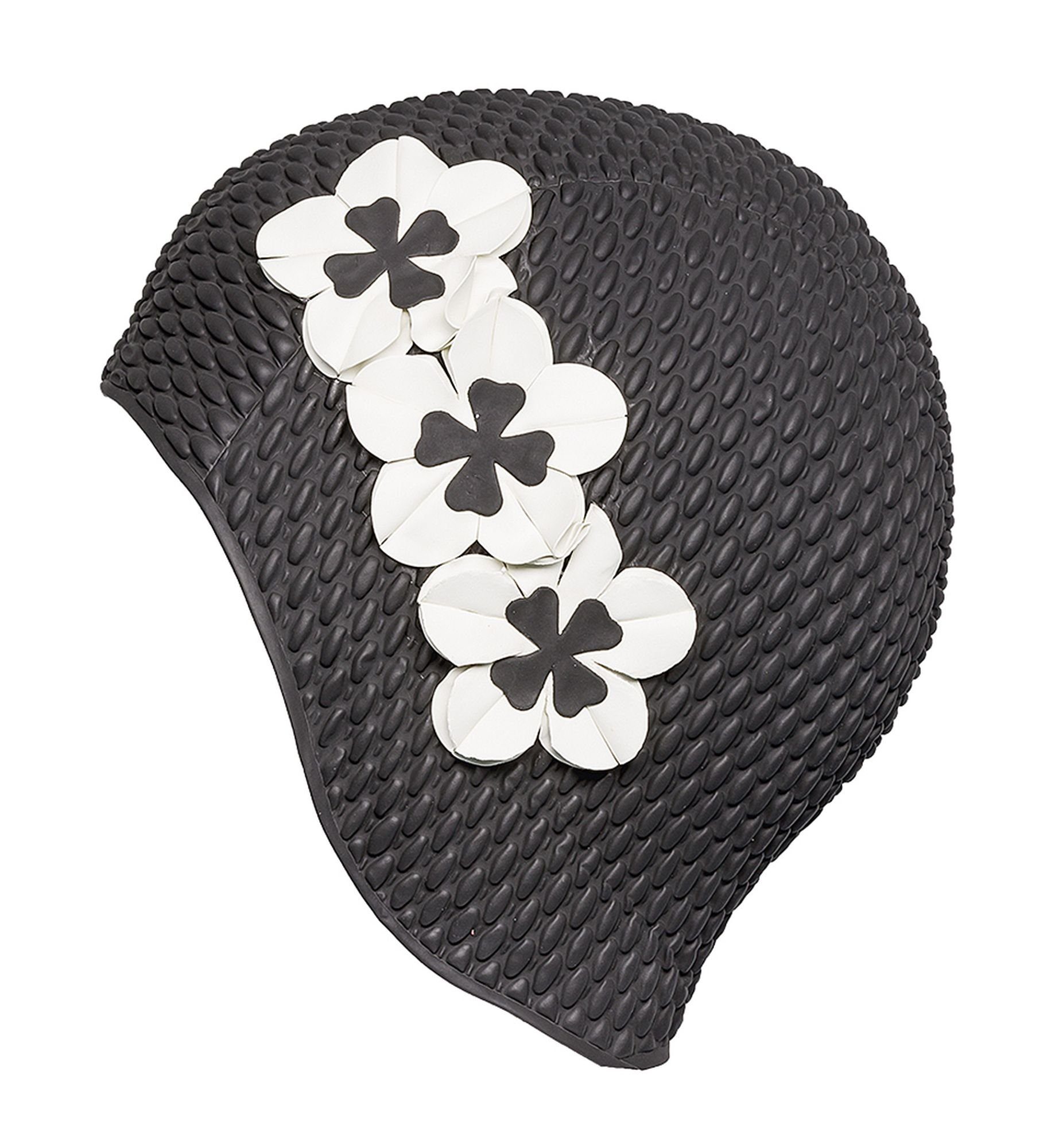Fashy Badekappe Fashy - Badehaube 3 Blüten Schwarz Weiß Gummi Luftgefüllt Badekappe