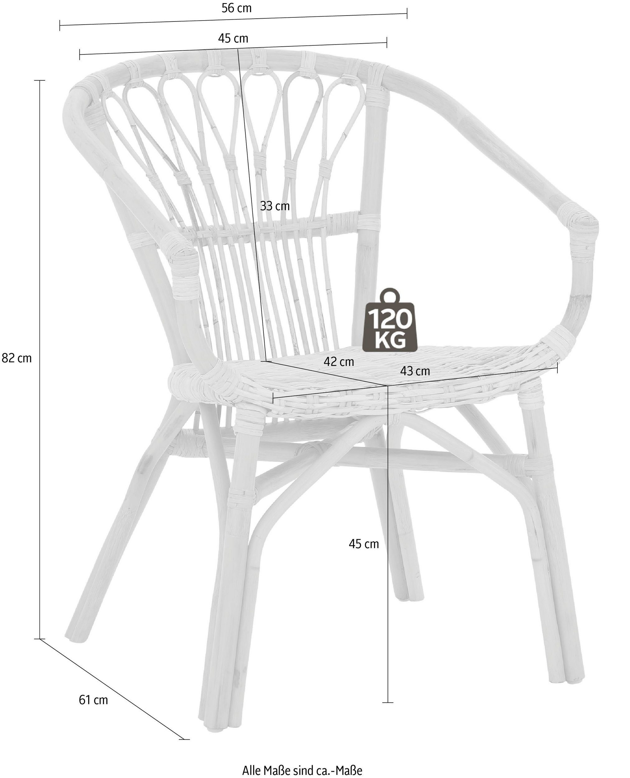 Sitzhöhe Rattangeflecht (Set, cm 45 2 Rattanstuhl St), natur im loft24 Kello Stil, maritimen