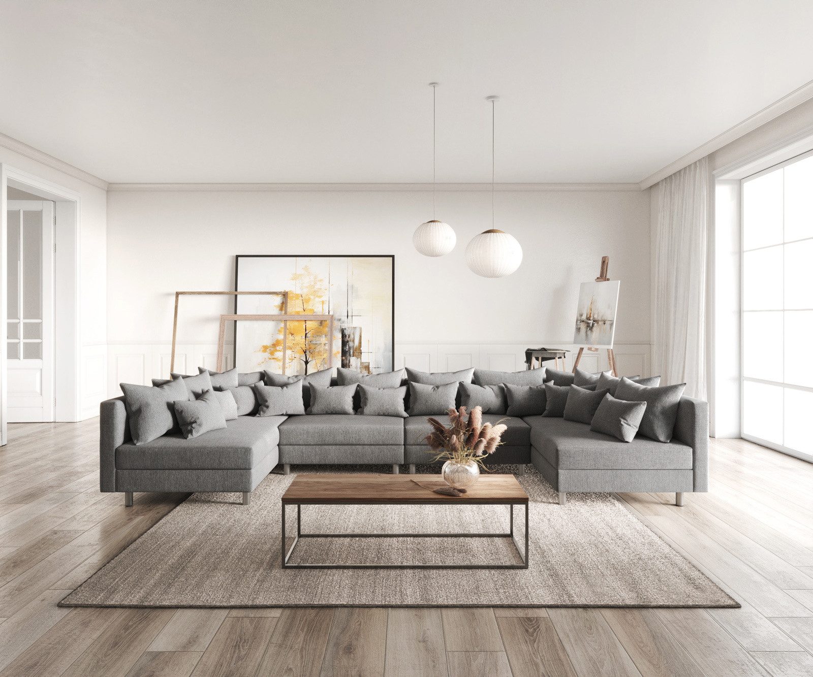 DELIFE Wohnlandschaft Clovis, XL Grau Flachgewebe günstig online kaufen
