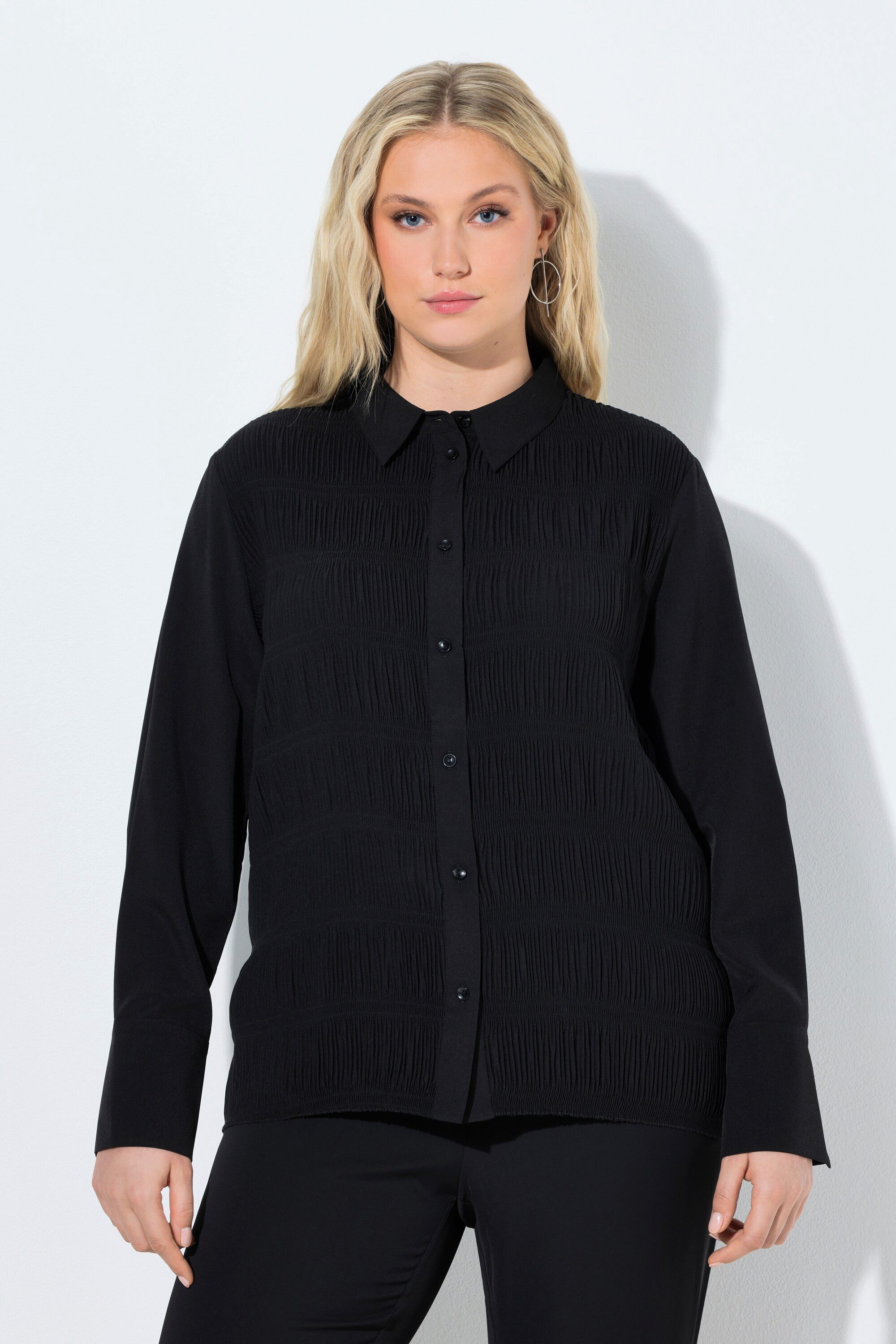 Longbluse Crincle-Bluse Struktur Hemdkragen Langarm