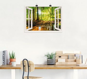Artland Wandbild Fensterblick - Wald mit Bach, Wald (1 St), als Leinwandbild, Poster, Wandaufkleber in verschied. Größen
