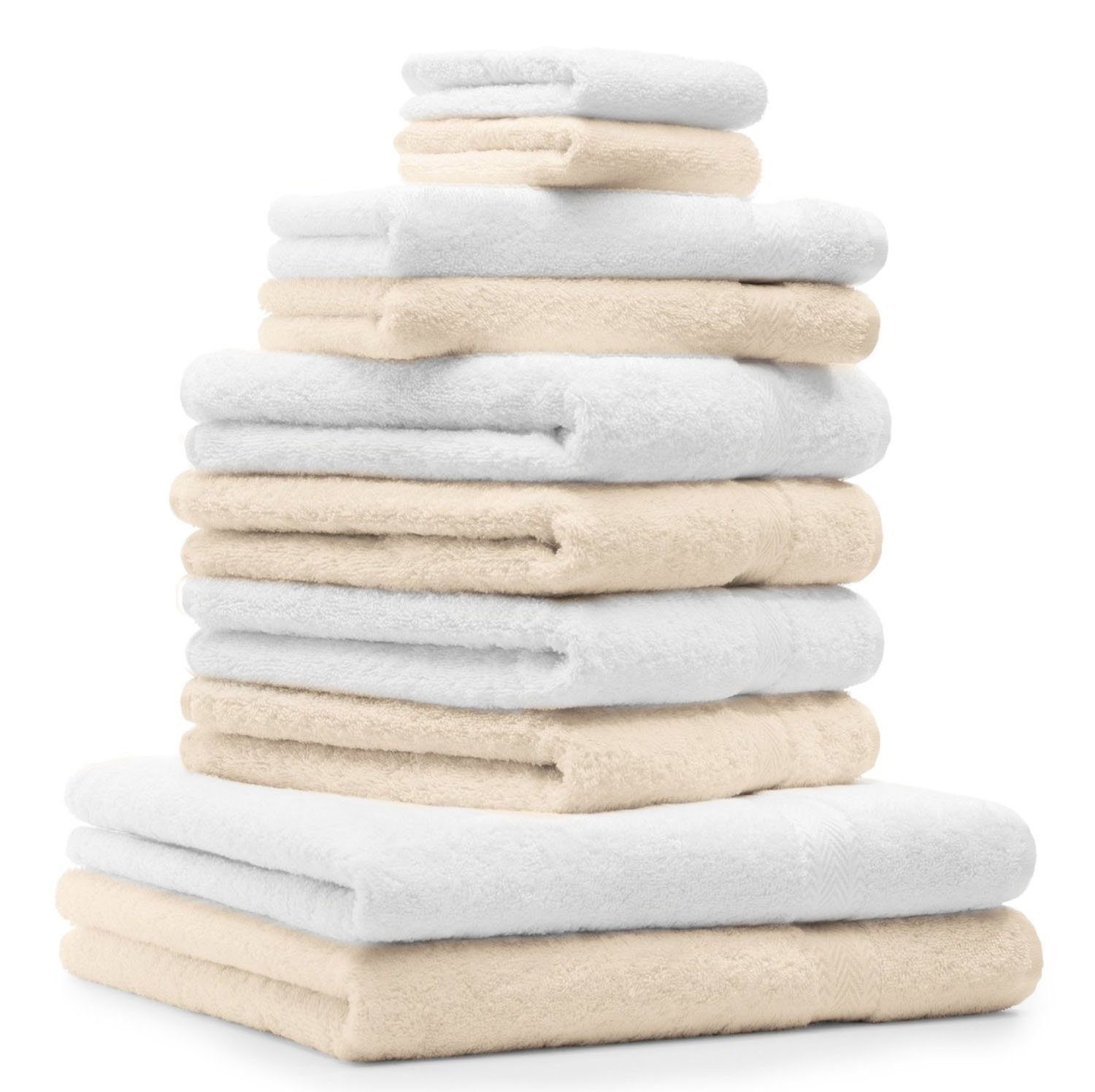 und Handtuch Baumwolle, 100% 10-TLG. Premium Betz strapazierfähig Handtuch-Set & 10-tlg), (Set, Beige Farbe saugstark Set Weiß,