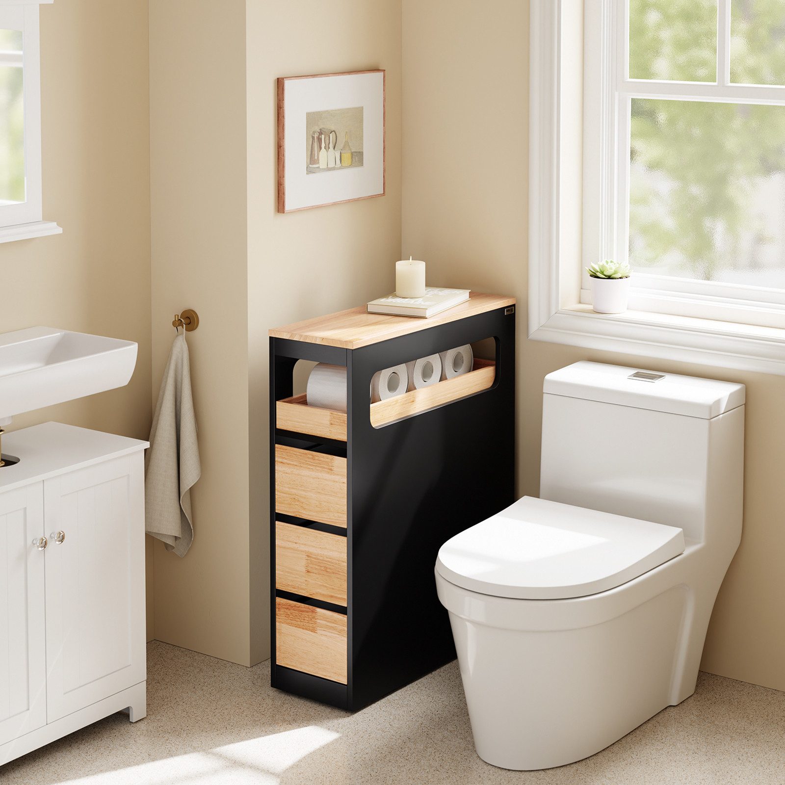 SoBuy Beistellwagen BZR54, Badezimmerschrank mit Rollen, Badschrank schmal, günstig online kaufen