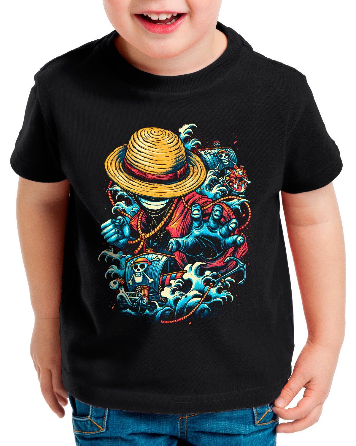 style3 Print-Shirt Kinder T-Shirt Pirate in Action japan anime luffy manga one piece