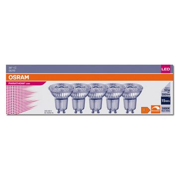 Osram LED-Leuchtmittel 5er OSRAM LED GU10 4,5W=50W Reflektor 350lm 36° Warmweiß 3000K DIMMBAR, GU10, Warmweiß, dimmbar