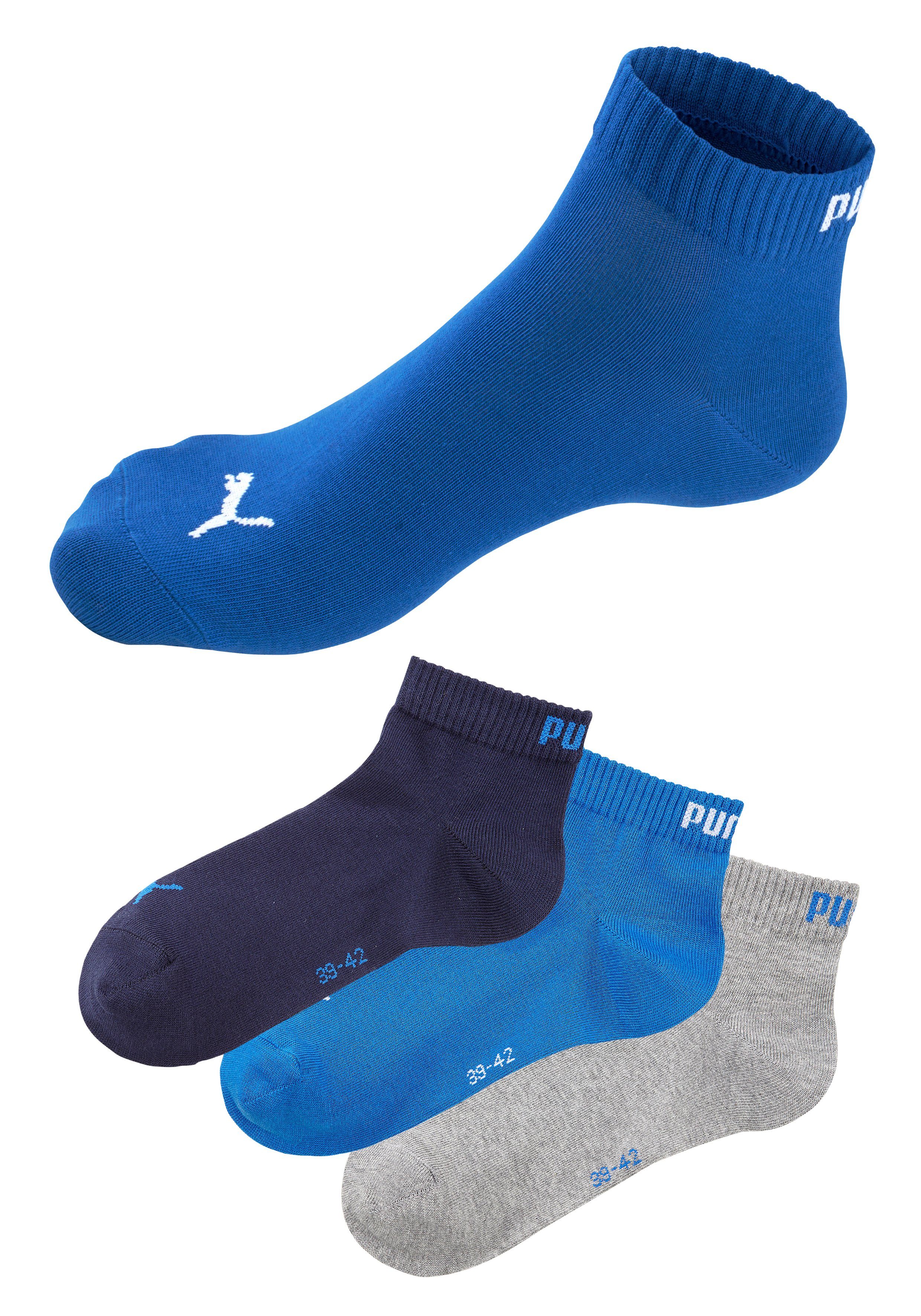 grau-meliert, (3-Paar) 1x 1x PUMA 1x marine, mittelblau mit Kurzsocken Rippbündchen