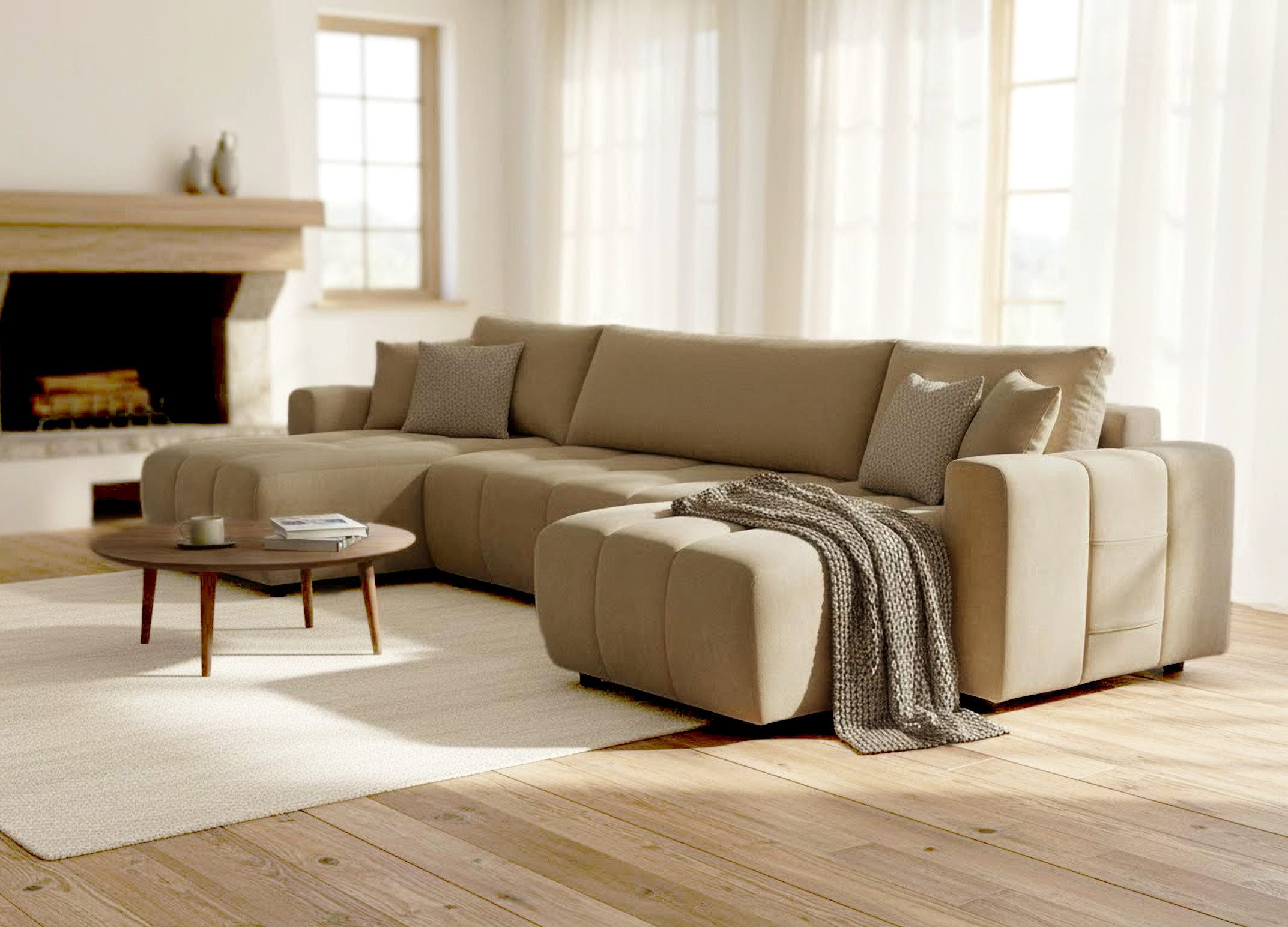 OTTO home Wohnlandschaft YLVAA U-Form, 311 cm - OTTO. Verlässliche Qualität., Schlaffunktion (132/269), Bettkasten, Feinstruktur-Bezug