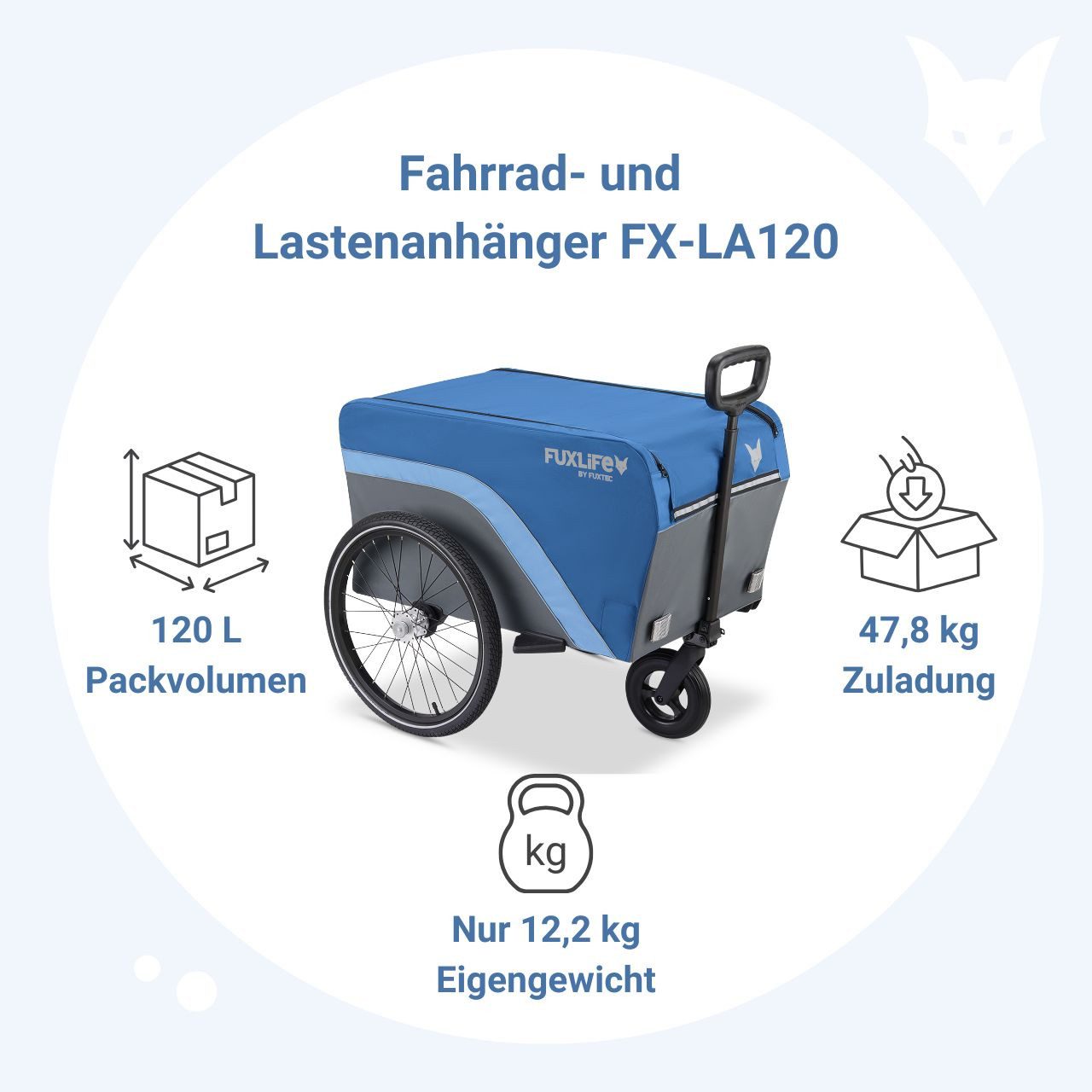 FUXLIFE Fahrradlastenanhänger FX-LA120, 2in1 Nutzung, 120 L Volumen, 47,8 kg Zuladung