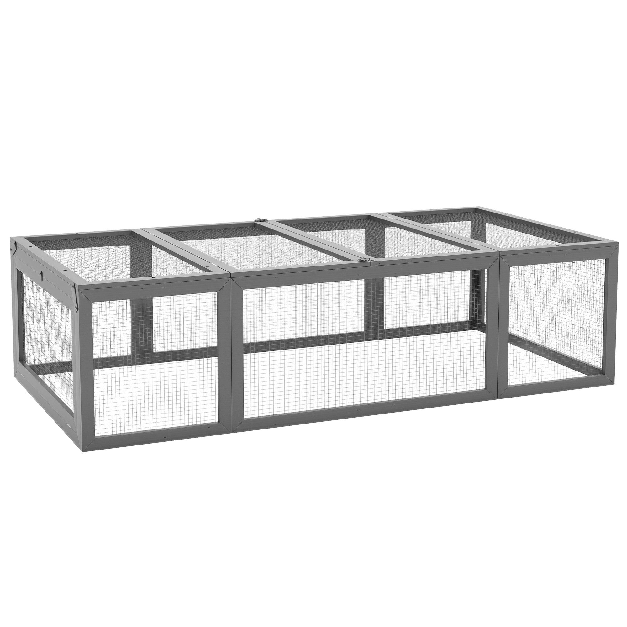 PawHut Kleintierstall Hasenstall Kaninchenstall aus Tannenholz Winterfest, 180 x 90 x 48 cm, für Hasen, Kaninchen, Meerschweinchen, Grau