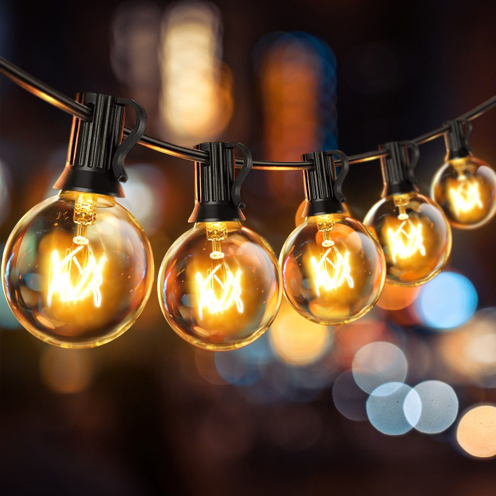 Quntis Lichterkette mit 30+3 G45 Glühbirnen, 13M Außen-Lichterkette Outdoor, 30-flammig, 10M Ausdehnbar 50M Strom für Garten,Balkon,Hof,Hochzeit