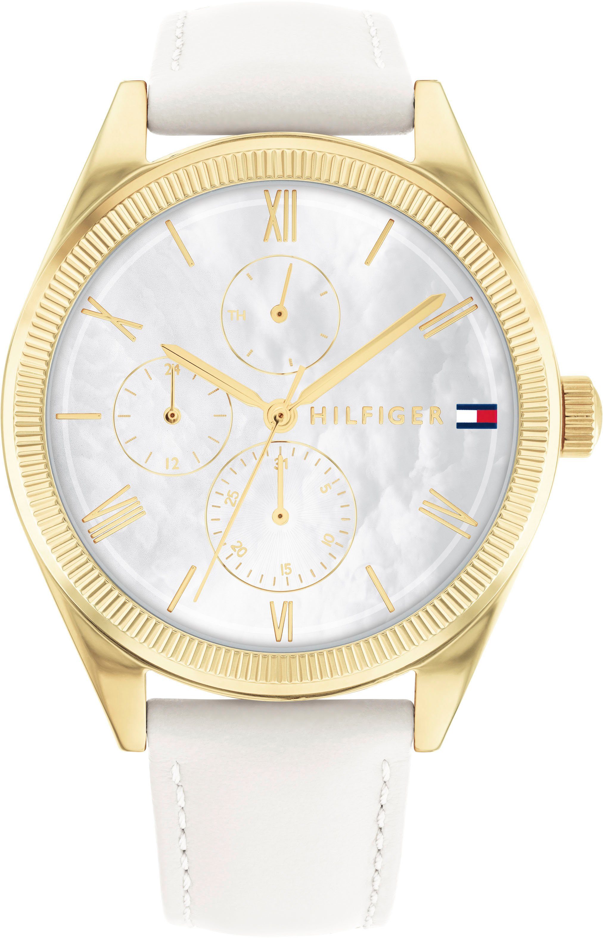 Tommy Hilfiger Multifunktionsuhr CLASSIC, 1782594, Quarzuhr, Armbanduhr, Damenuhr, Perlmutt-Zifferblatt, Datum, analog