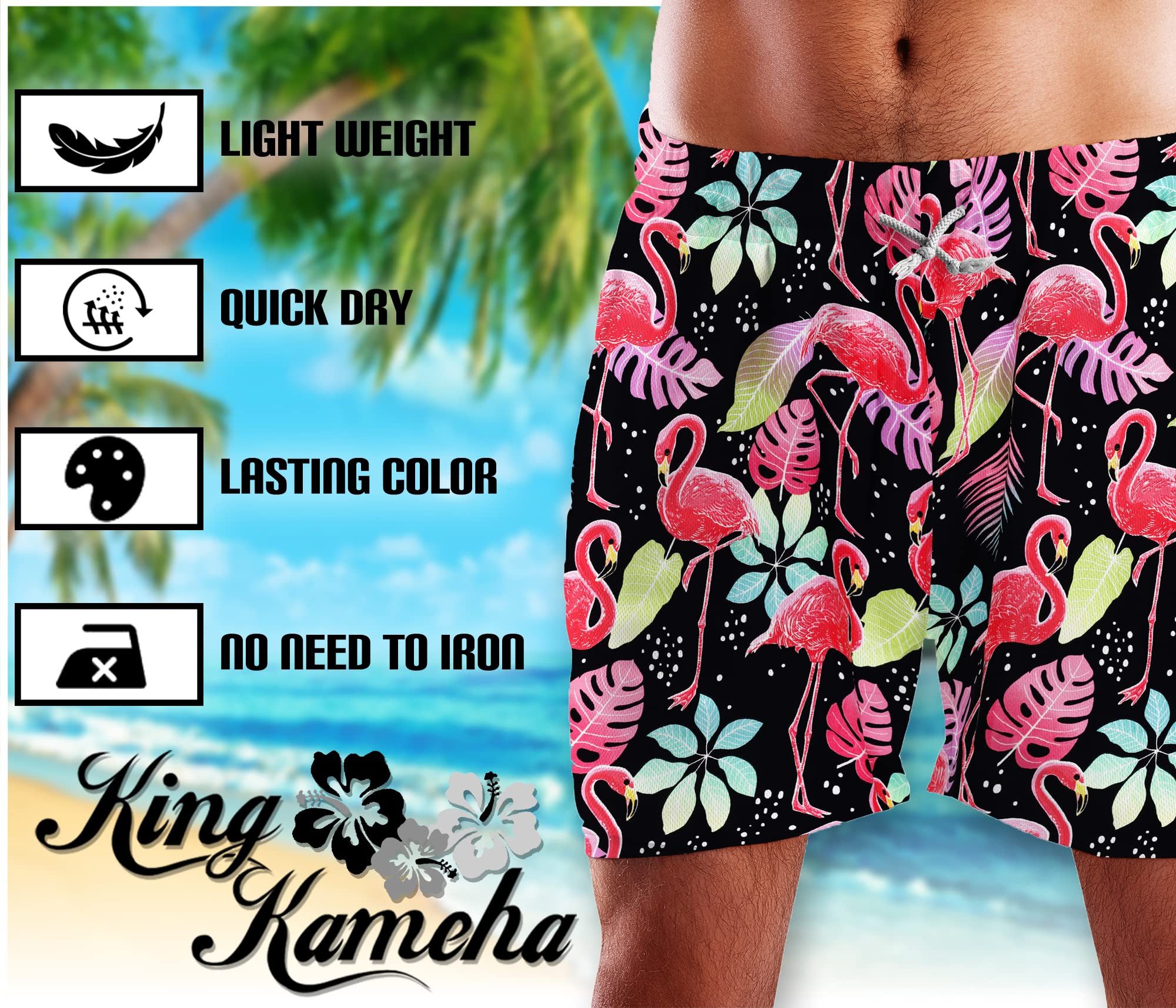 King Kameha Badeshorts Funky Flamingos Hawaii Bade-Shorts Mesh-Einsatz Vers günstig online kaufen