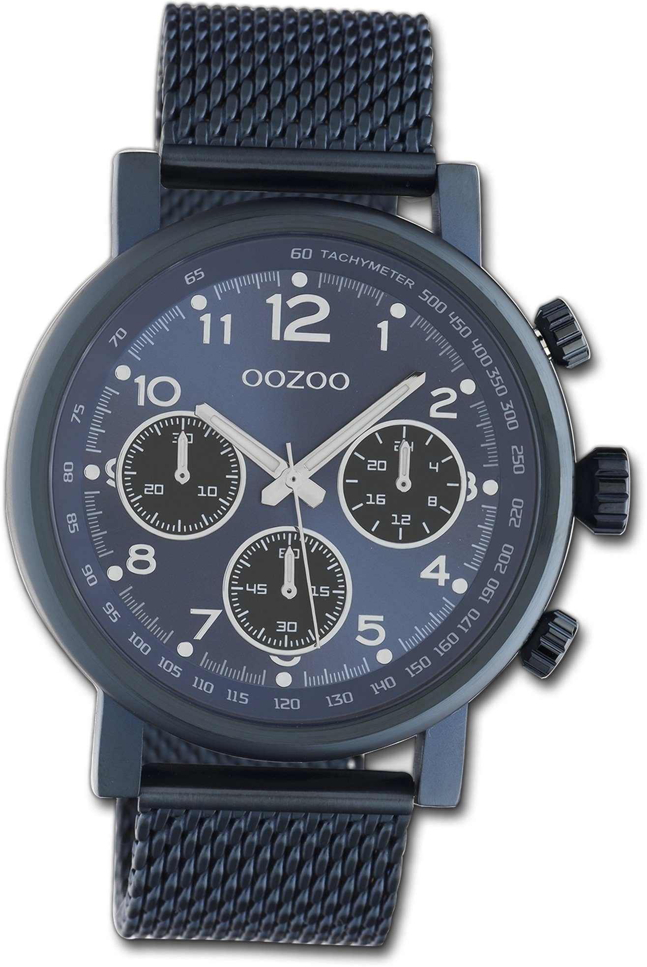 OOZOO Quarzuhr Oozoo Armbanduhr Timepieces, (Analoguhr), Damen, Herrenuhr Edelstahlarmband blau, rundes Gehäuse, groß (ca.45mm)