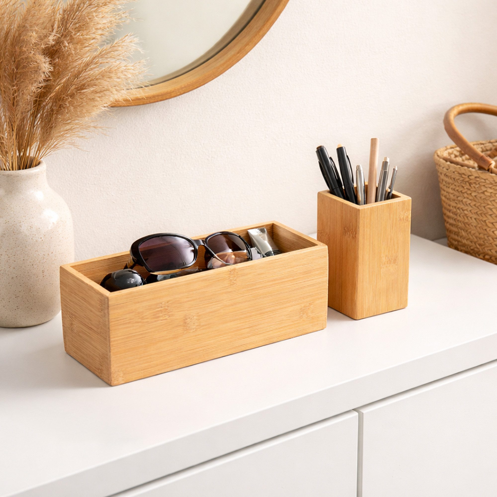 UNUS HOME Aufbewahrungskorb Aufbewahrungsset aus Holz (3er Set), Organizer Set Holz, 3 teilig, Ordnungskörbe